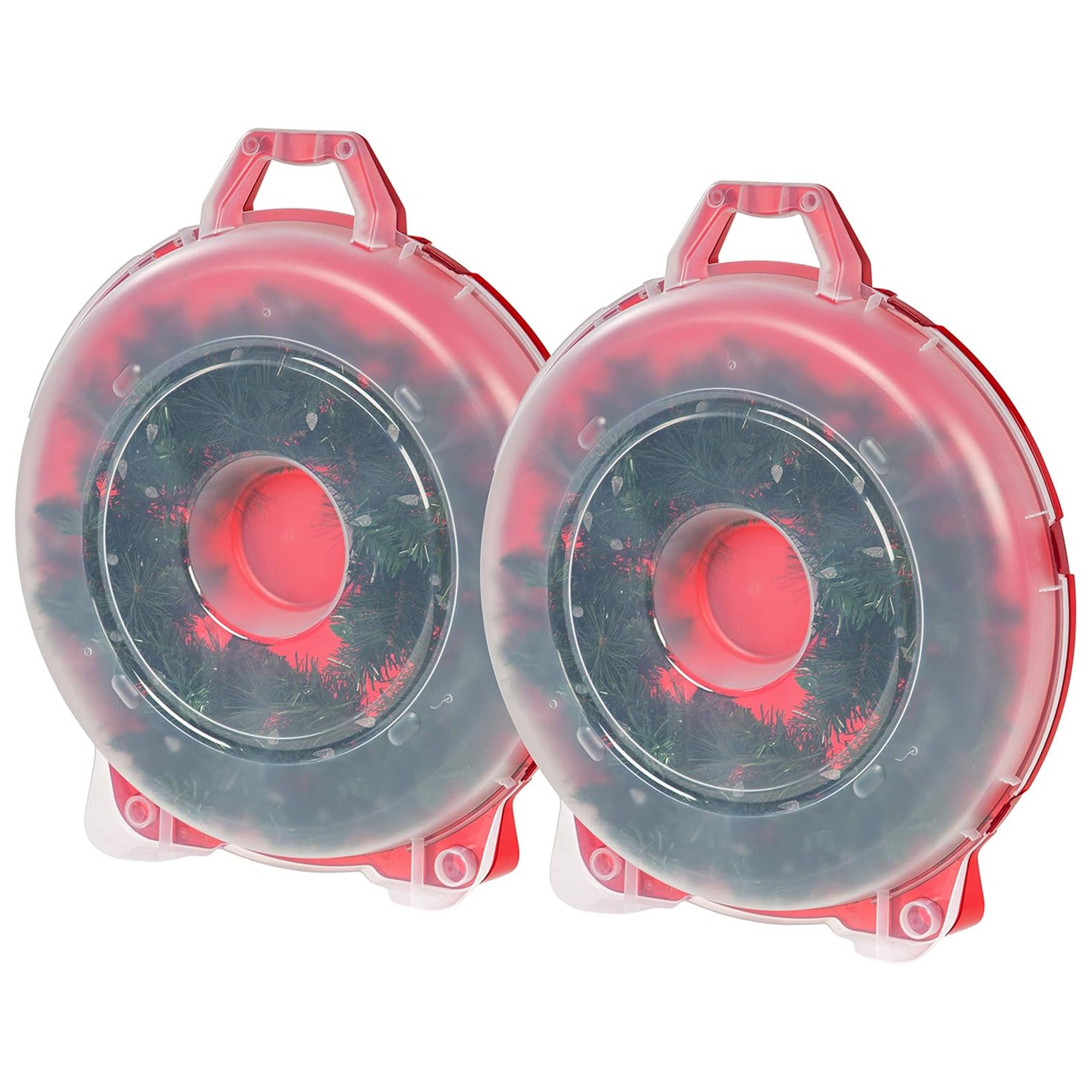 IRIS USA 24" Wreath Container w/Latches & Handle, Clear/Red, 2pk (Open Box)