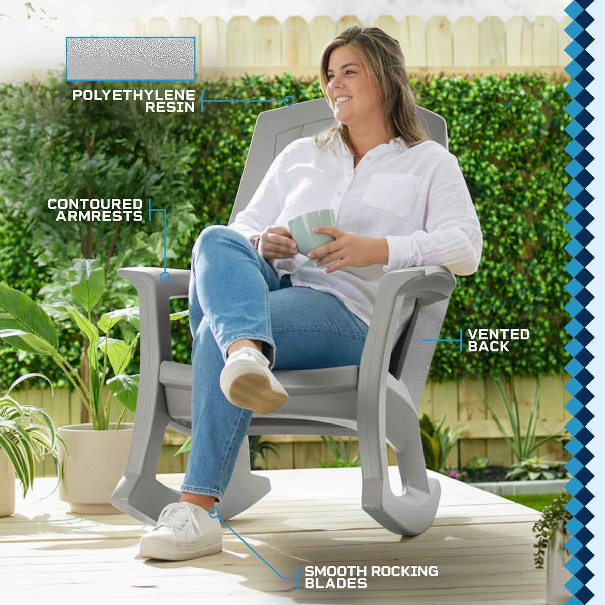Semco Rockaway Heavy Duty All-Weather Outdoor Rocking Chair, Gray (Open Box)