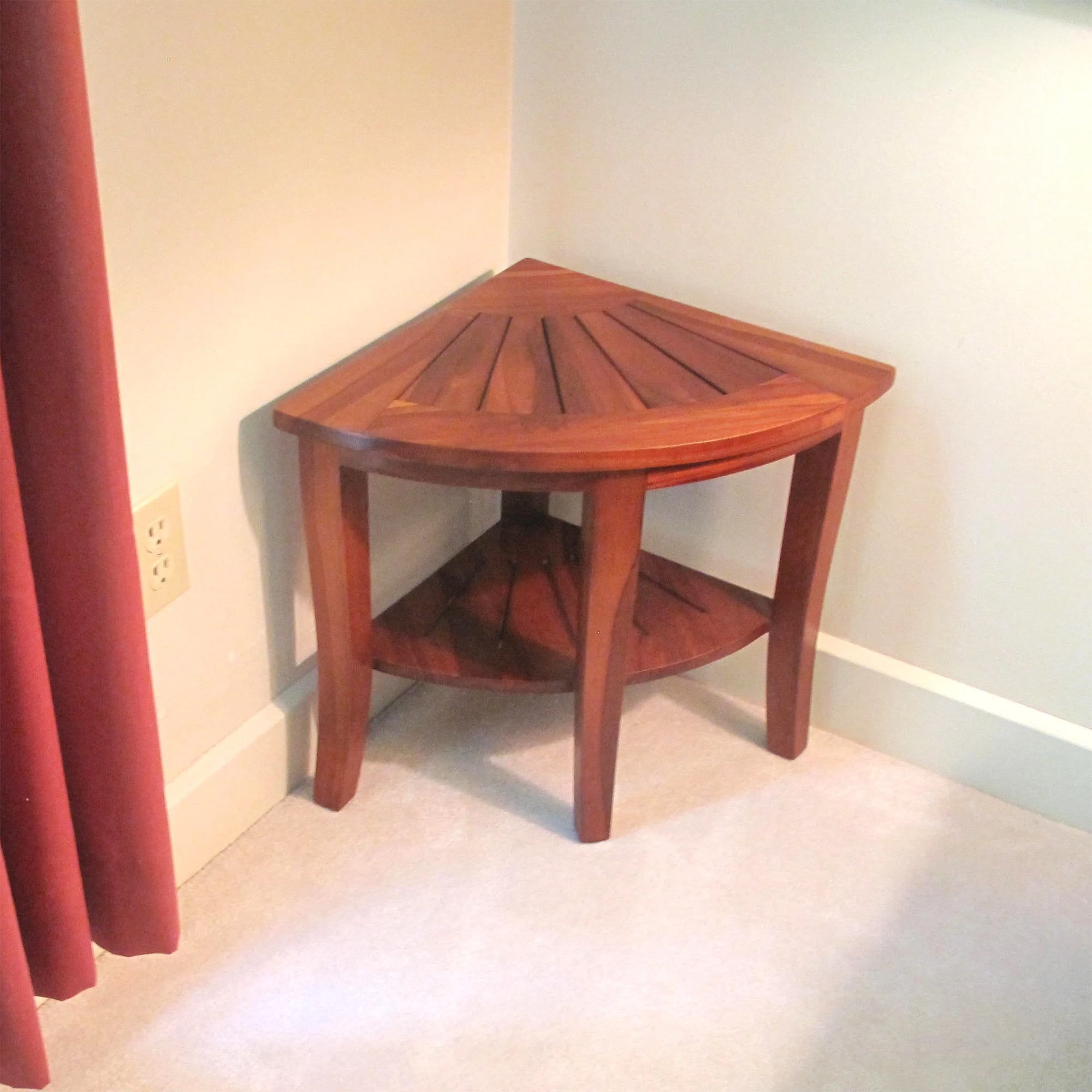 Redmon Genuine Teak Corner Shower Bench, Underseat Shelf Storage (Open Box)