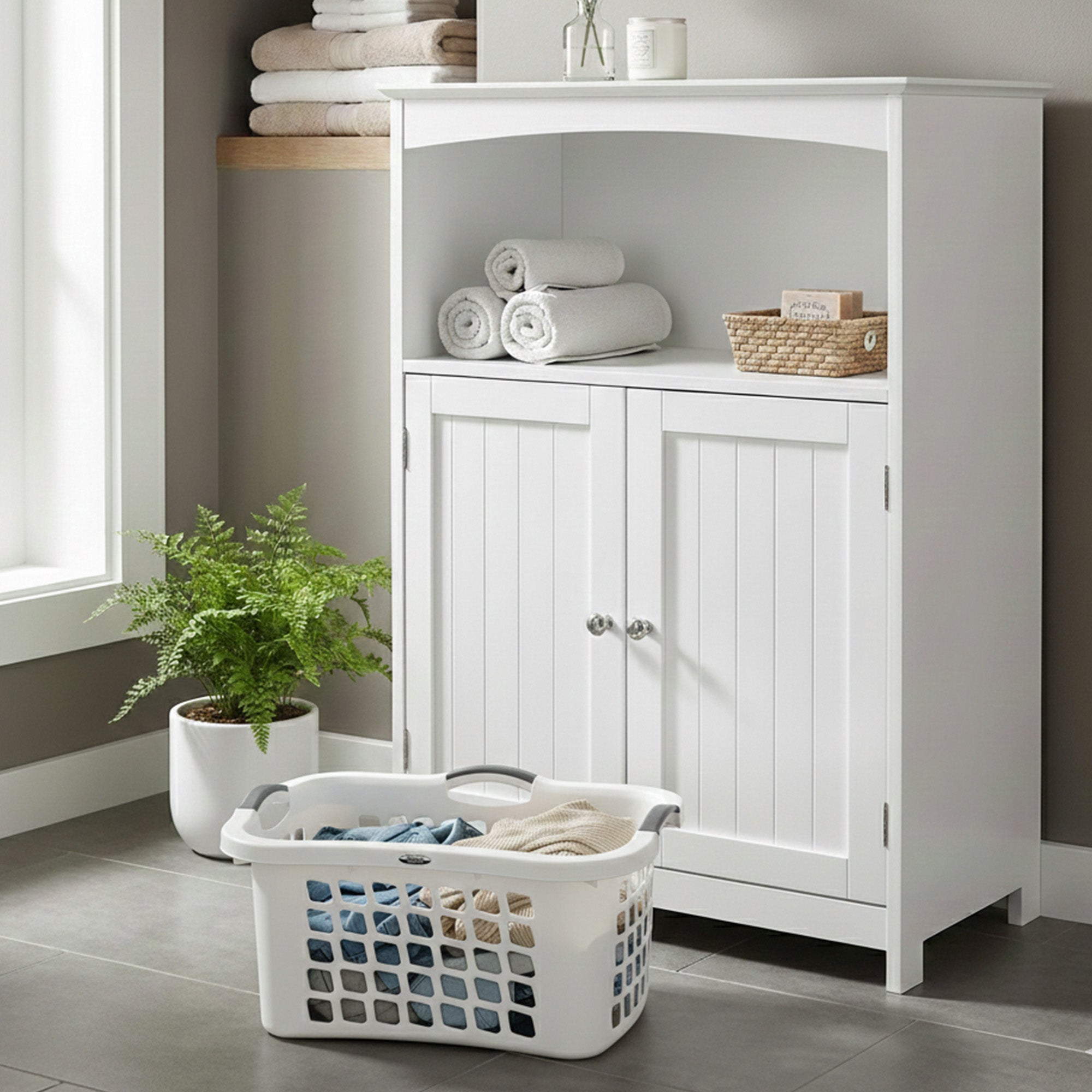 Comfort Grip Clothes Basket, Plastic Laundry Storage w/3 Handles(Open Box)