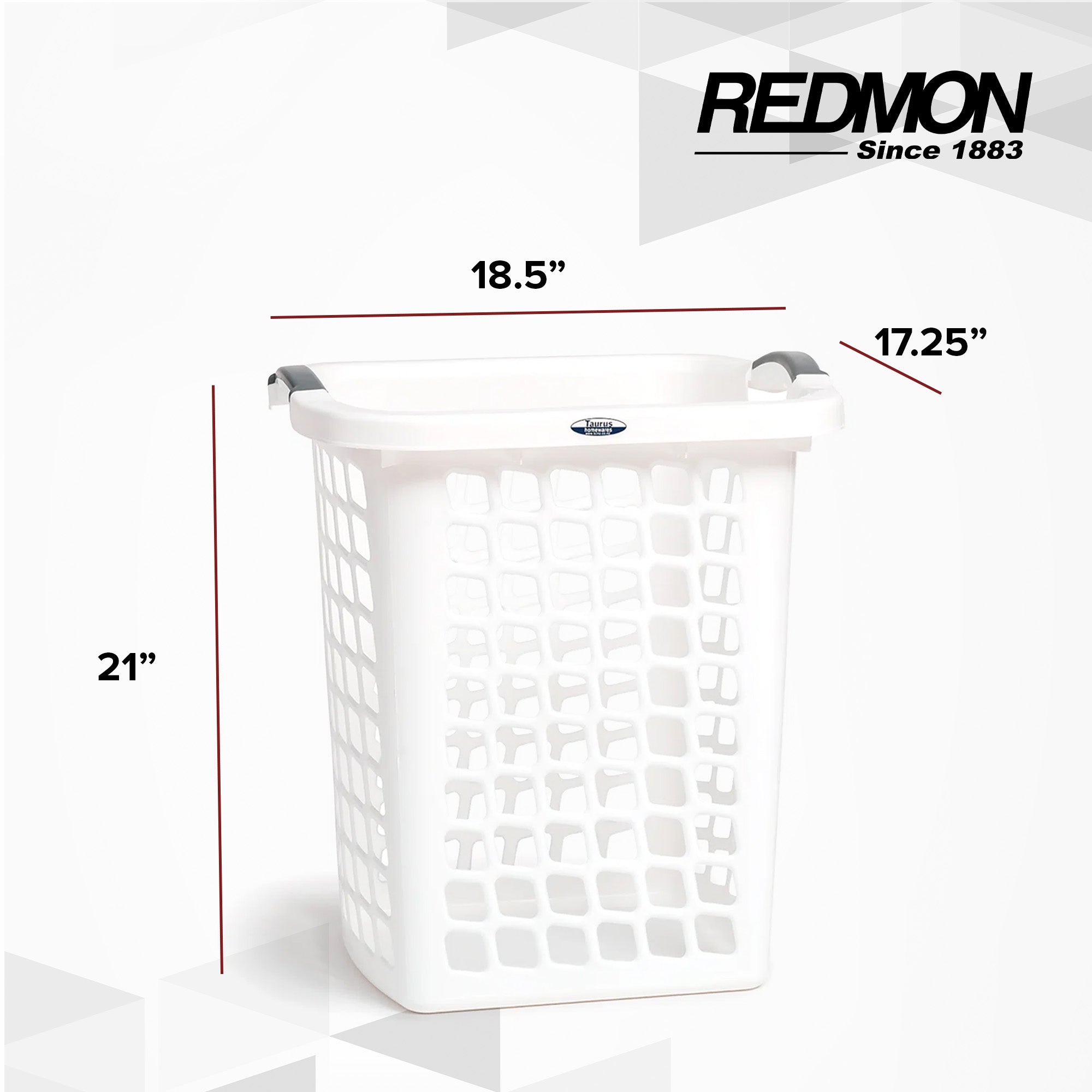 Redmon Comfort Grip Clothes Hamper, Upright Plastic Laundry Basket, White - VMInnovations
