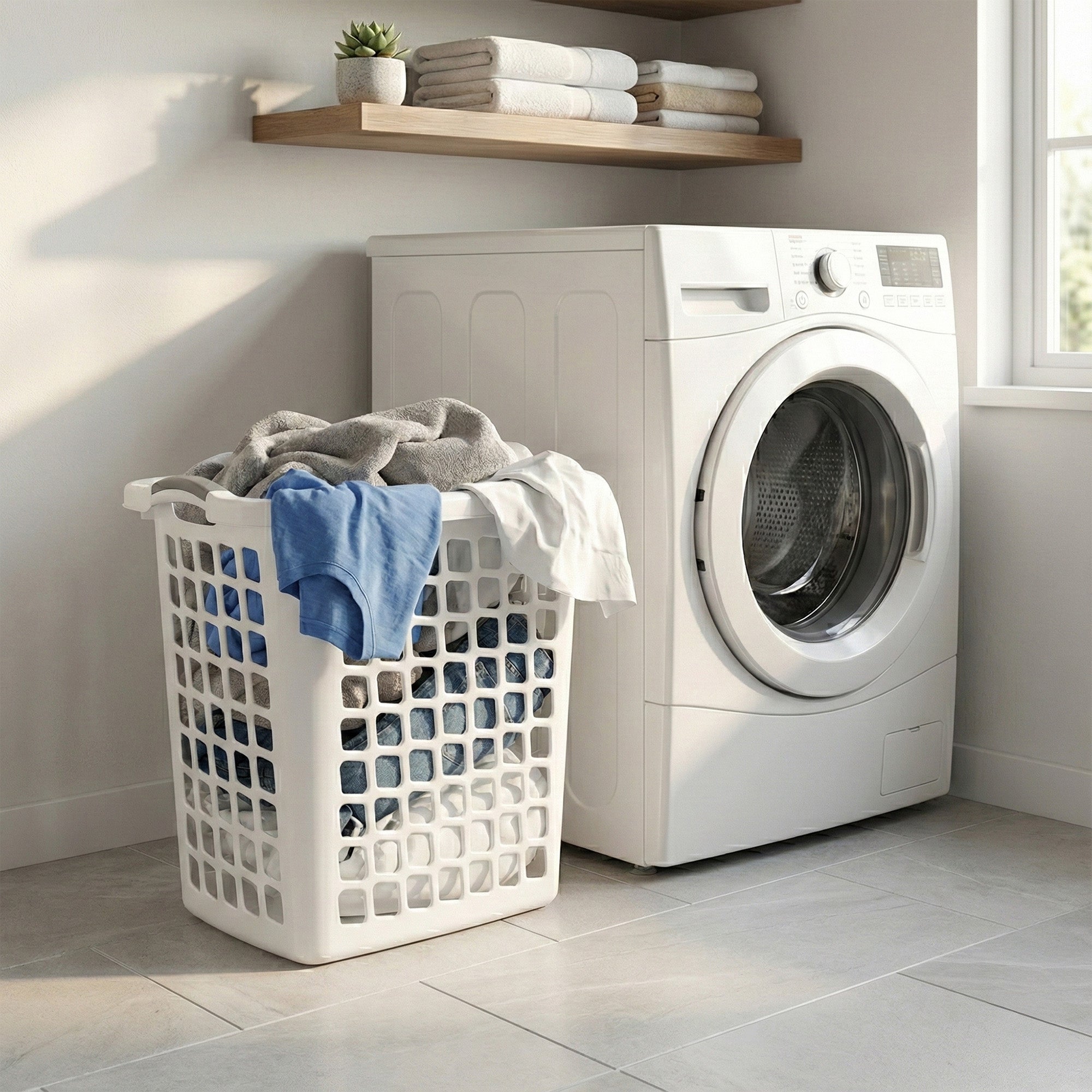 Redmon Comfort Grip Clothes Hamper, Upright Plastic Laundry Basket, White - VMInnovations