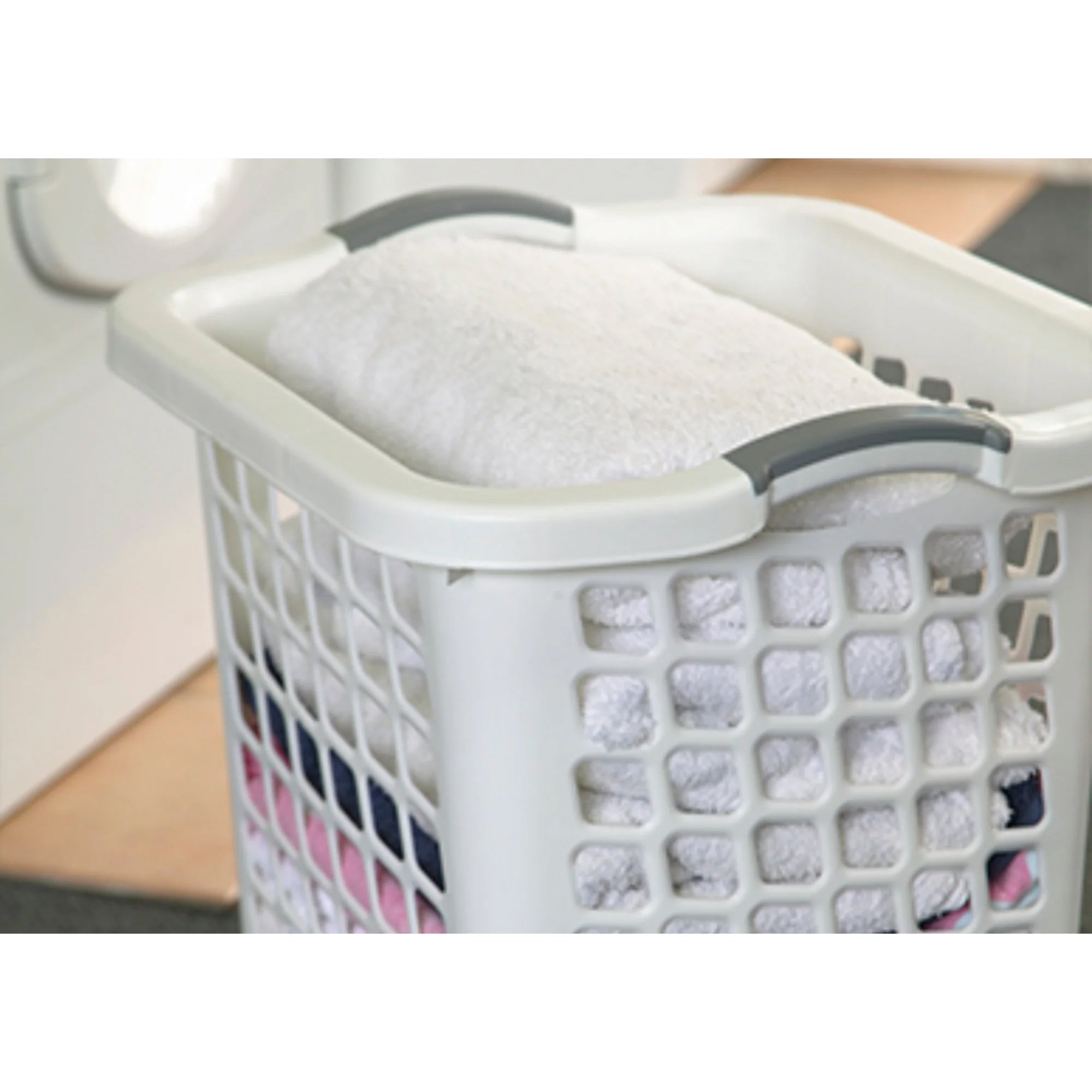 Redmon Comfort Grip Clothes Hamper, Upright Plastic Laundry Basket, White - VMInnovations