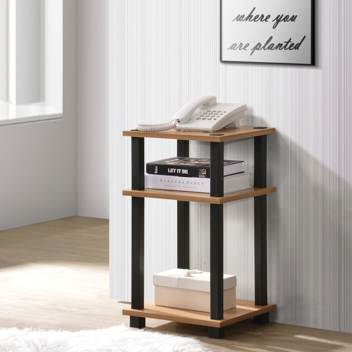 Redmon 3-Tier Shelf Side Table, Freestanding Storage Unit, Woodgrain (Open Box)