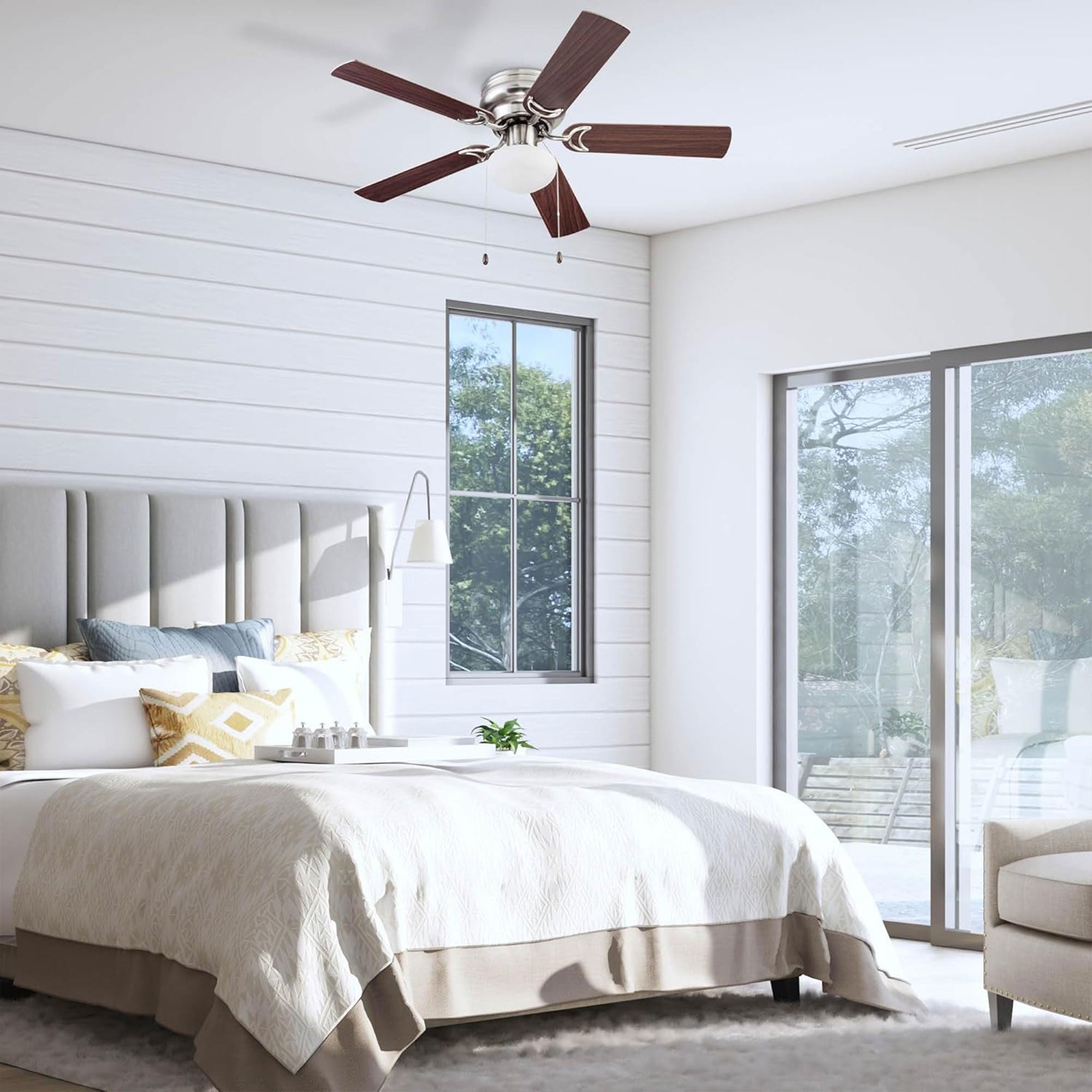 Prominence Home Alvina 44" Indoor LED Ceiling Fan with Pull Chain, Satin Nickel - VMInnovations