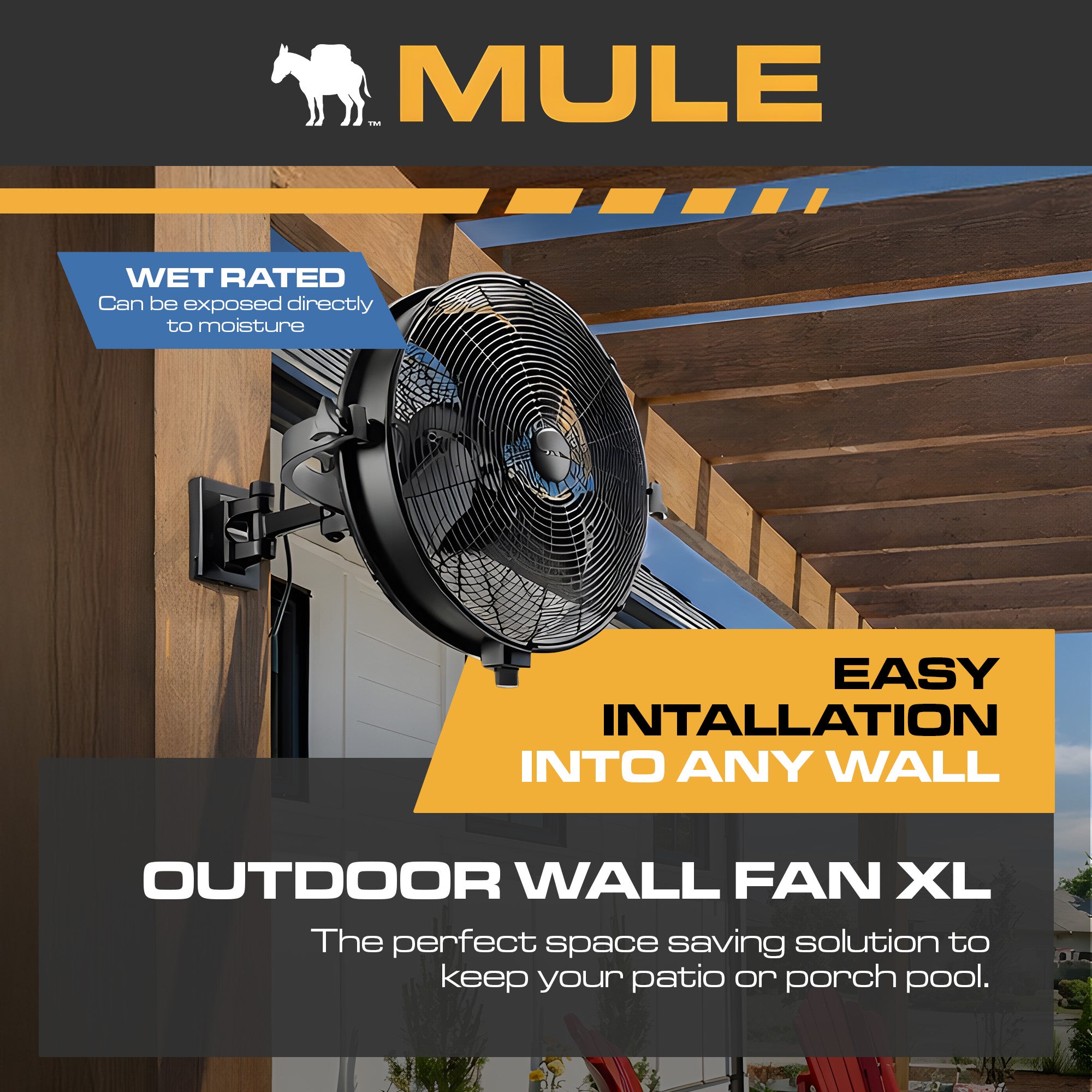 Mule Outdoor Wall Fan XL 18 Inch Wet-Rated Wall Fan with 3 Speeds, (Used) - VMInnovations
