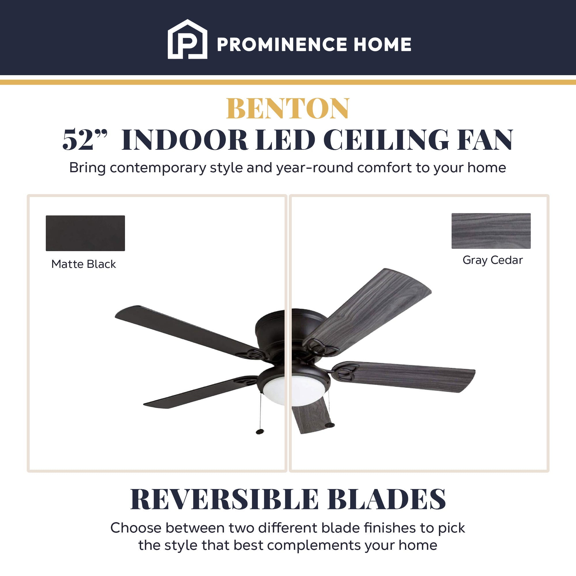 Prominence Home 52" Indoor LED Ceiling Fan w/Pull Chain, Matte Black (Open Box)