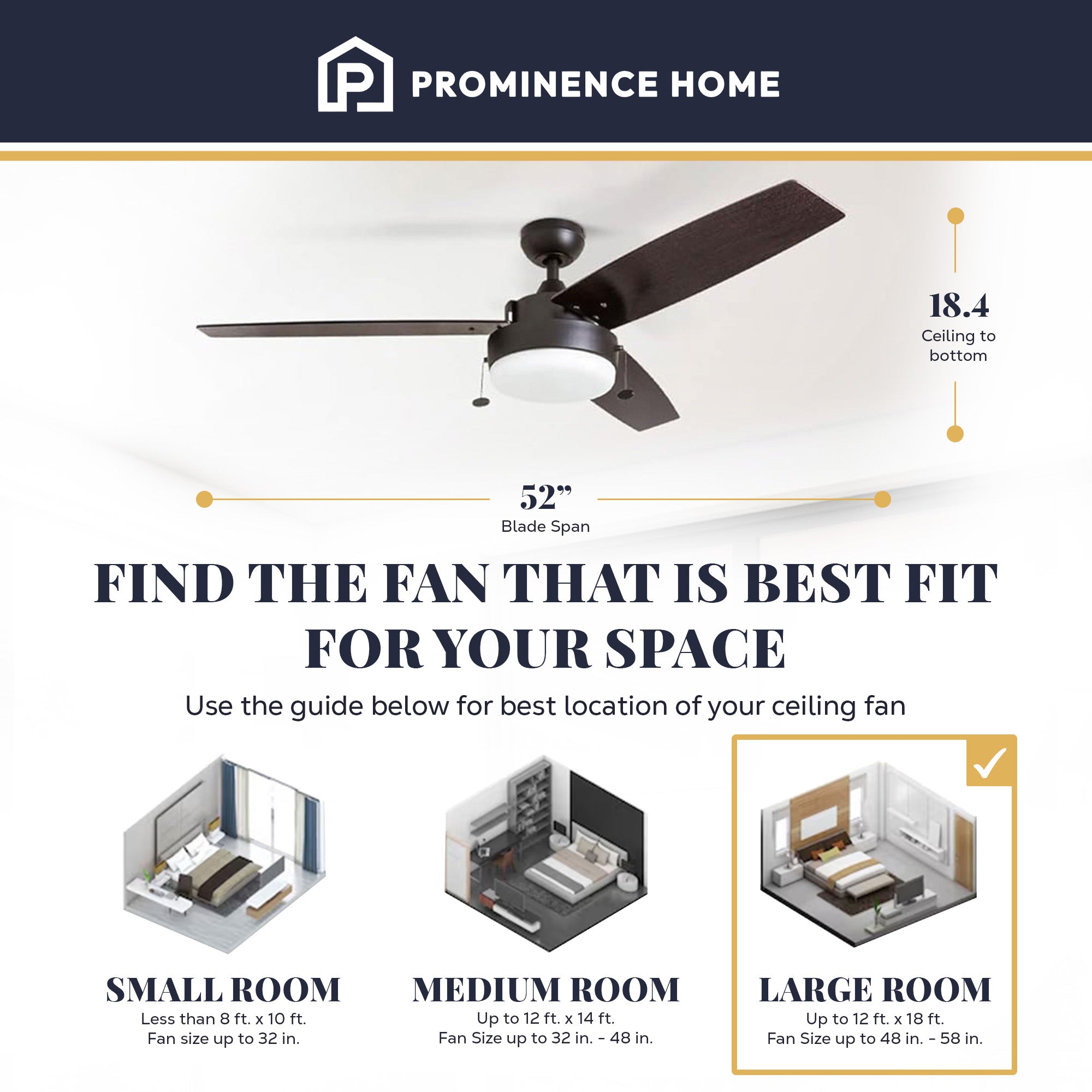Prominence Home Statham 52" Indoor LED Ceiling Fan with Pull Chain, Bronze - VMInnovations