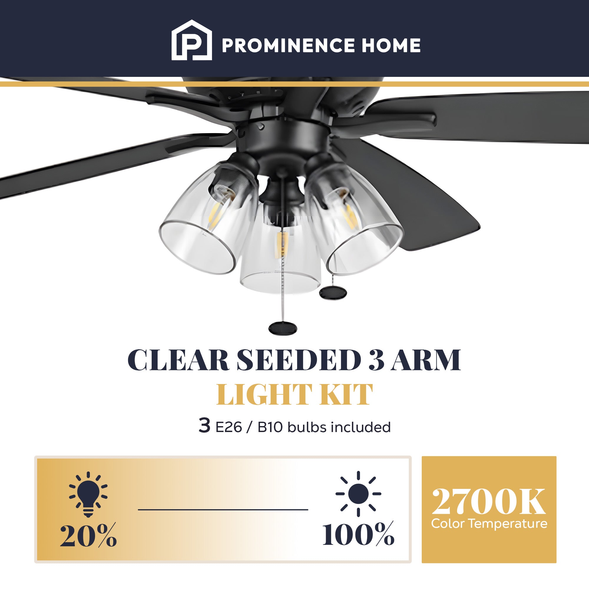 Prominence Home Glenmont 52" Indoor LED Ceiling Fan with Pull Chain, Matte Black - VMInnovations