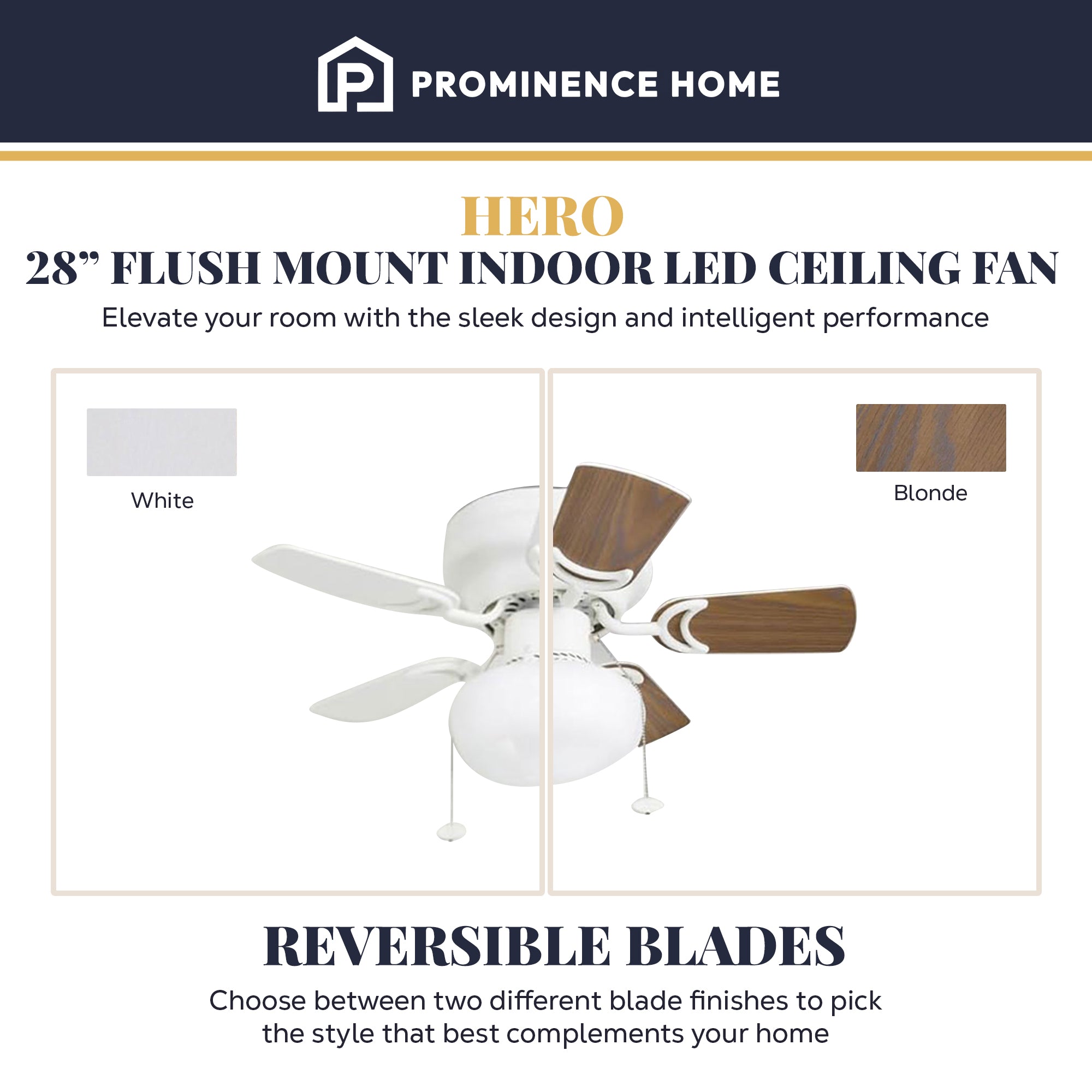 Prominence Home Hero, 28” Flush Mount Indoor LED Ceiling Fan w/Light(Open Box)