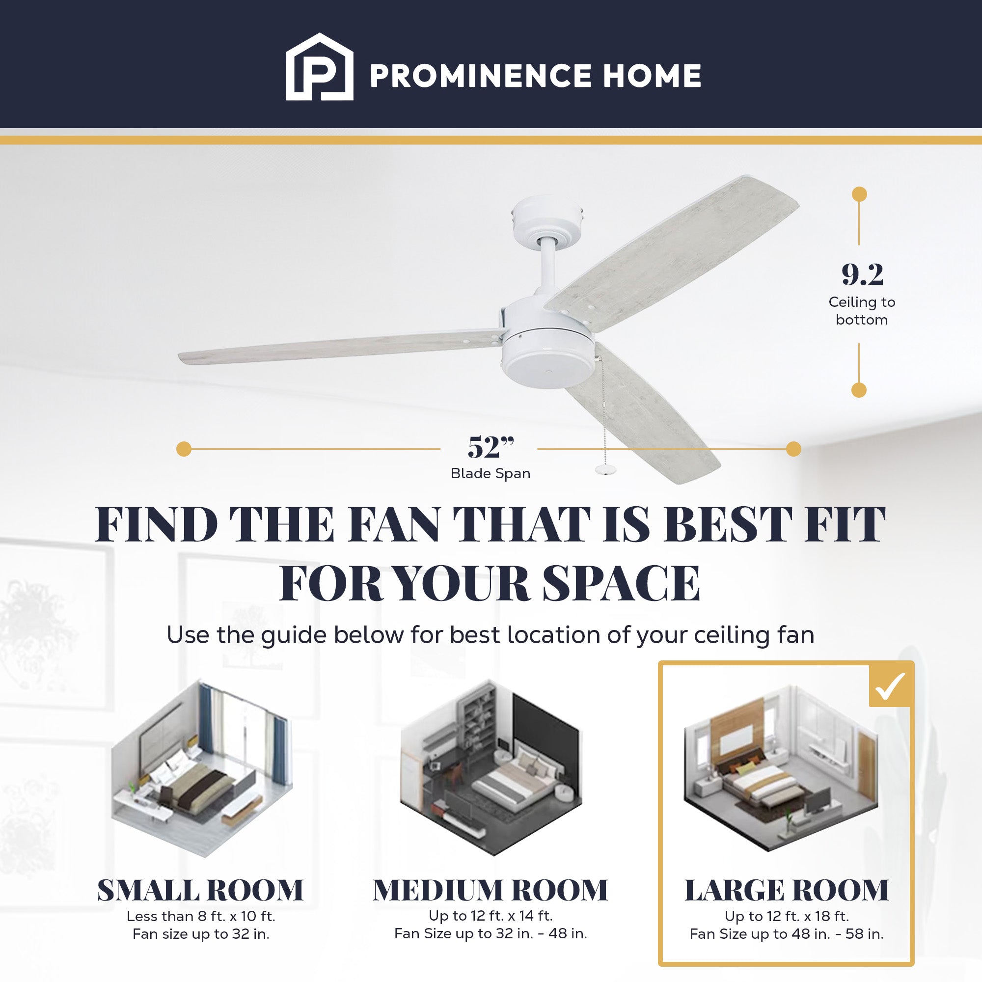 Prominence Home Journal 52" Ceiling Fan, No Light, Pull Chain Control, White - VMInnovations