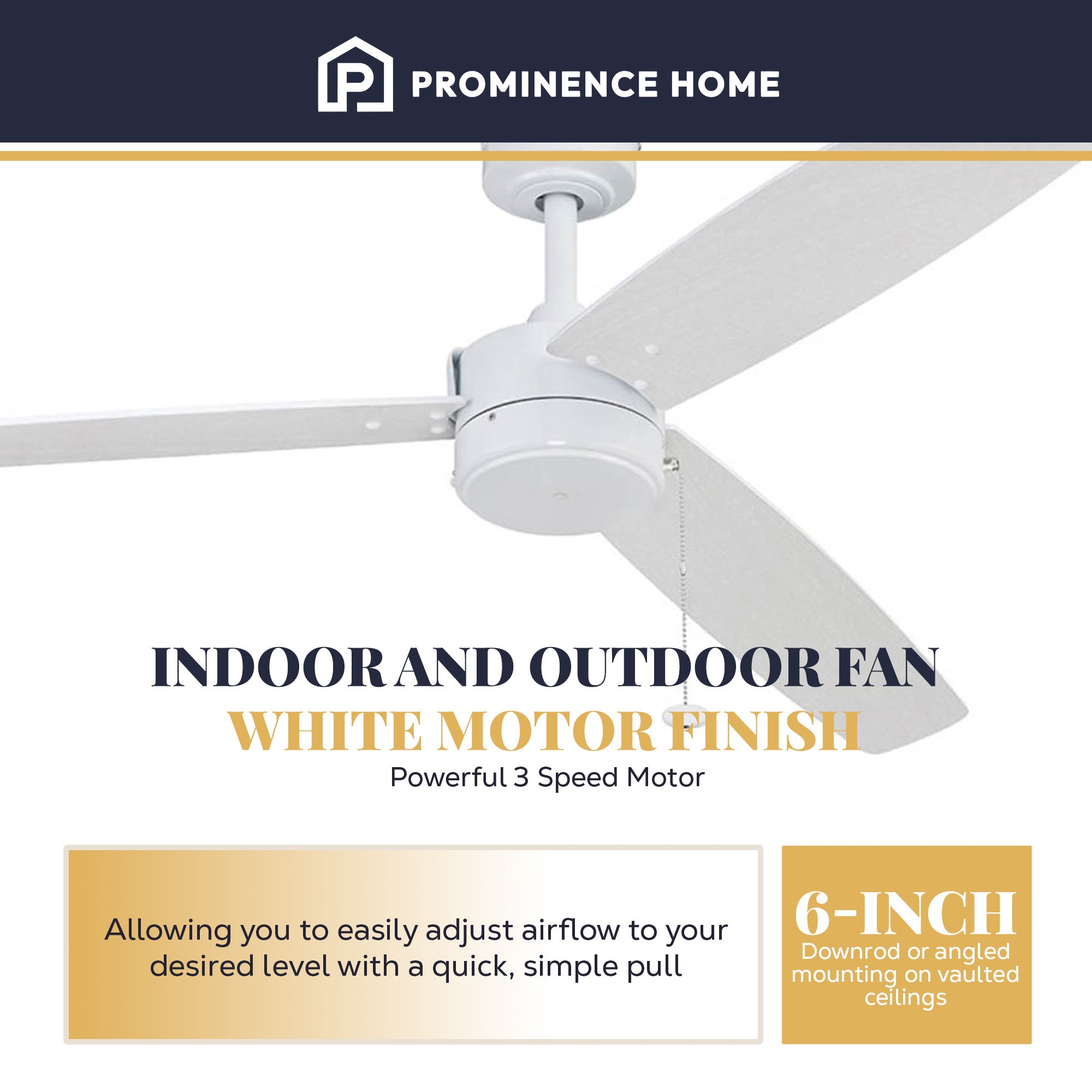 Prominence Home Journal 52" Ceiling Fan, No Light, Pull Chain Control, White - VMInnovations