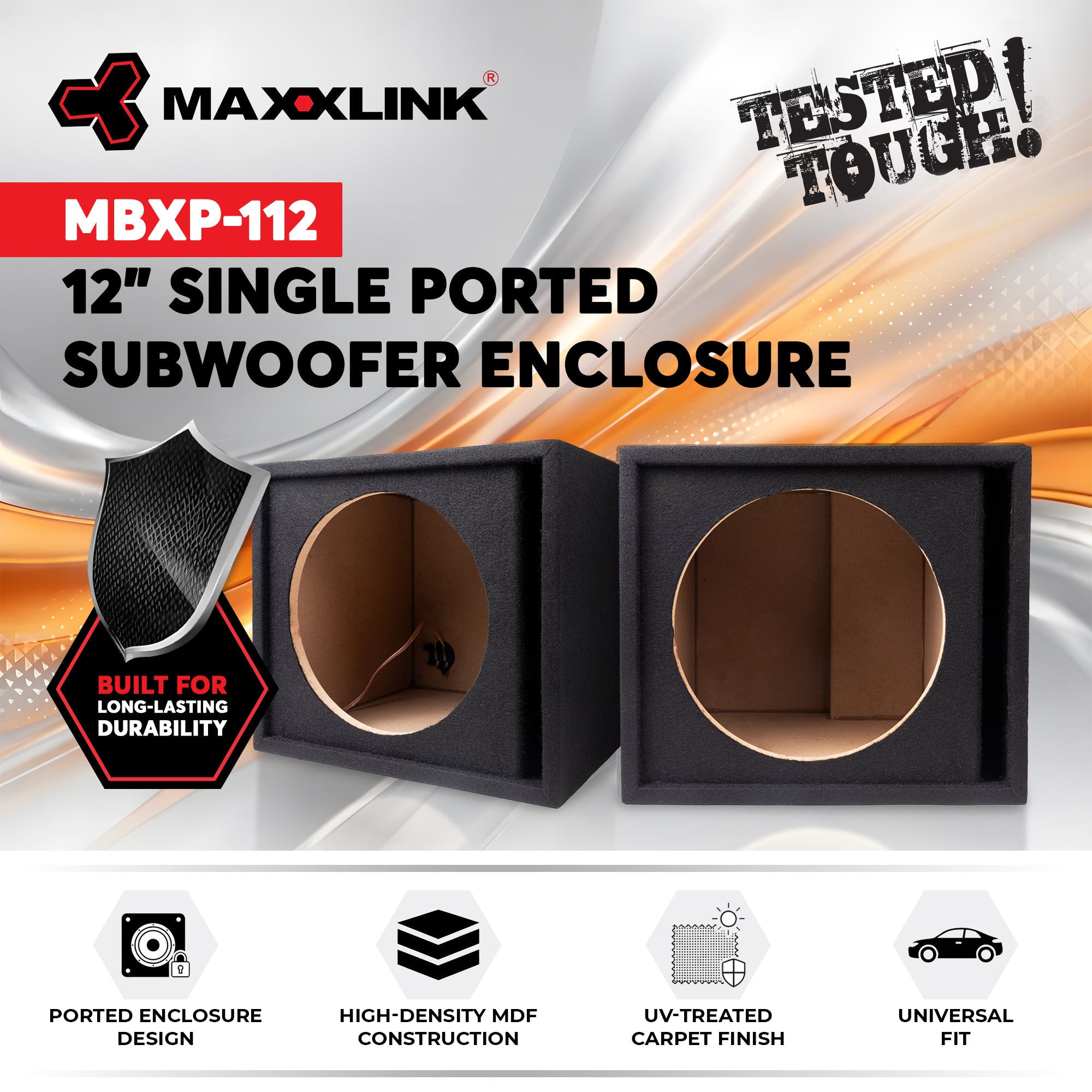 Maxxlink MBXP-112 12" Single Ported Subwoofer Box Enclosure, Universal Fit,Black - VMInnovations