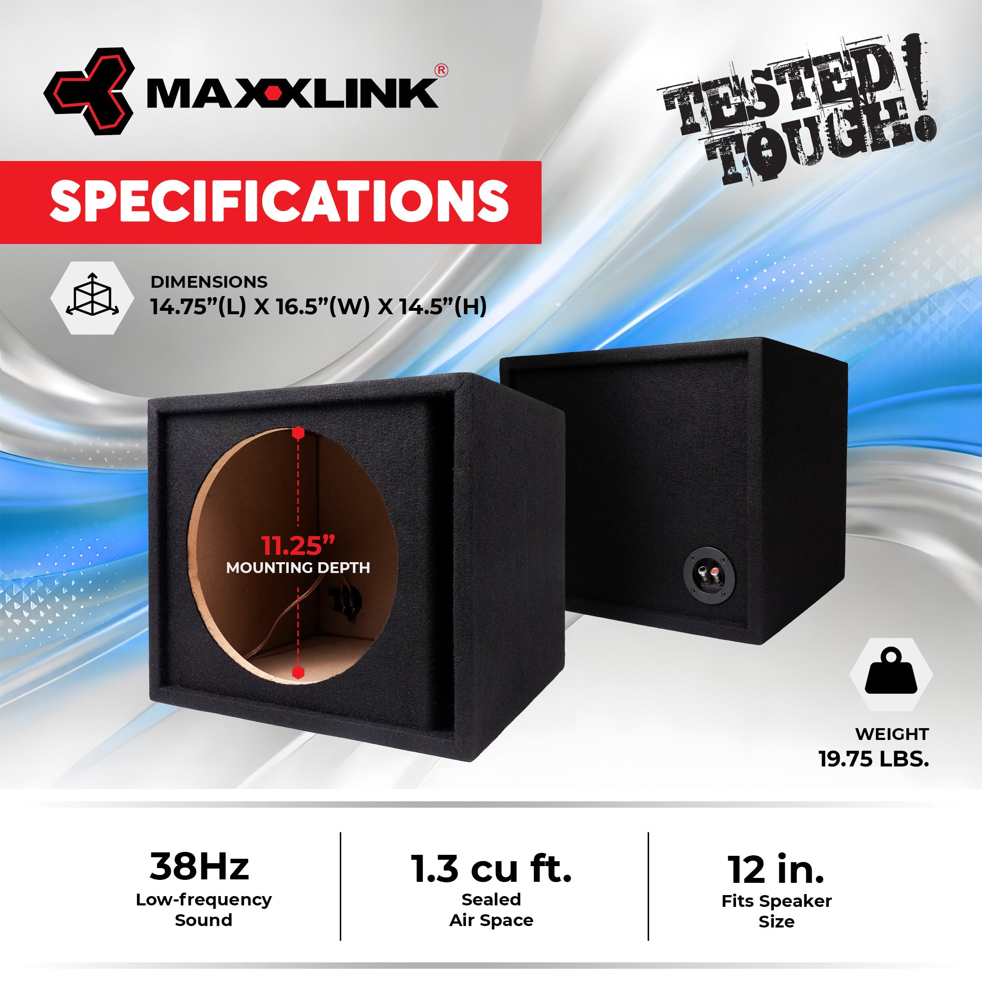 Maxxlink MBXP-112 12" Single Ported Subwoofer Box Enclosure, Universal Fit,Black - VMInnovations