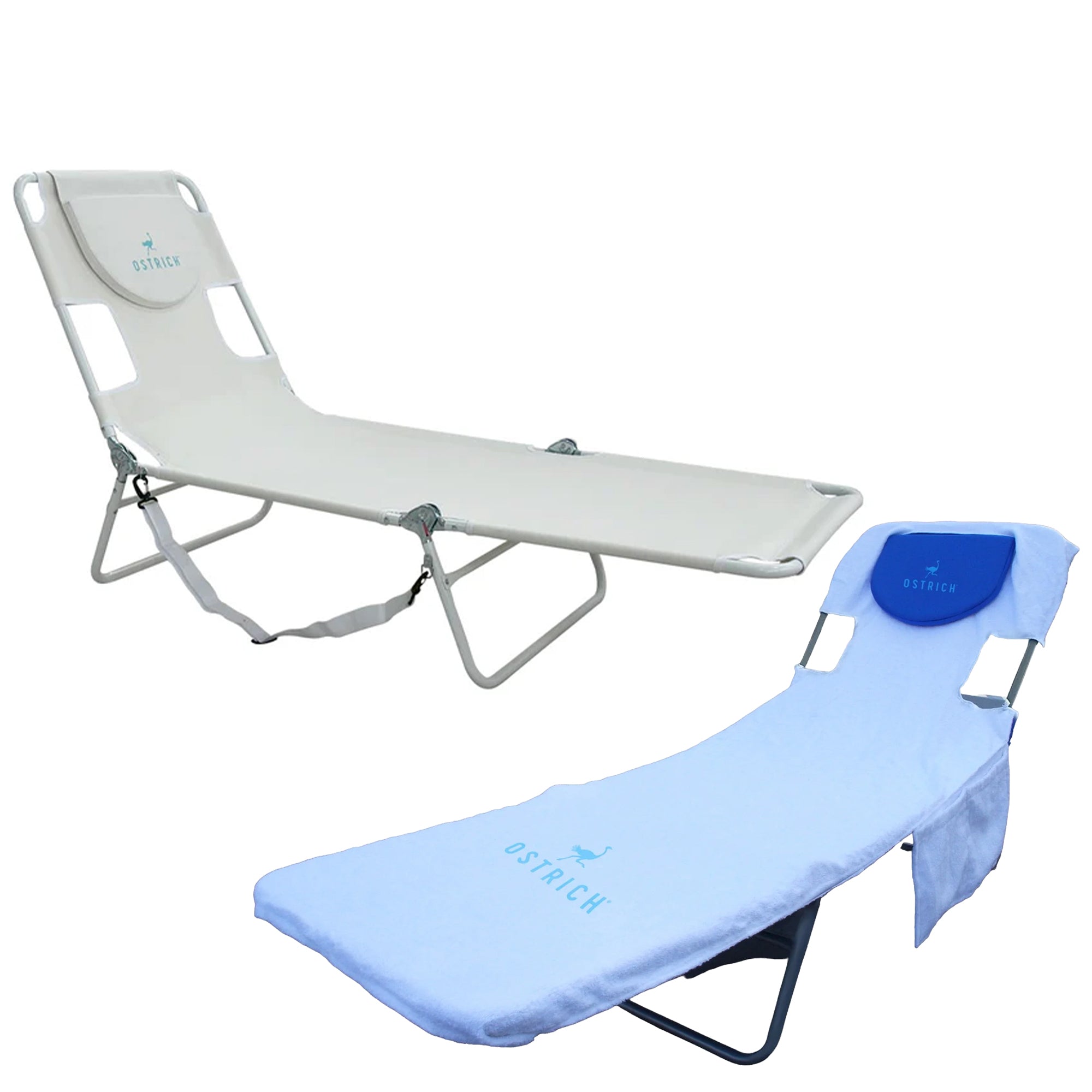 Ostrich The Original Chaise Lounge Portable Beach Chair & Custom Fitted Towel - VMInnovations