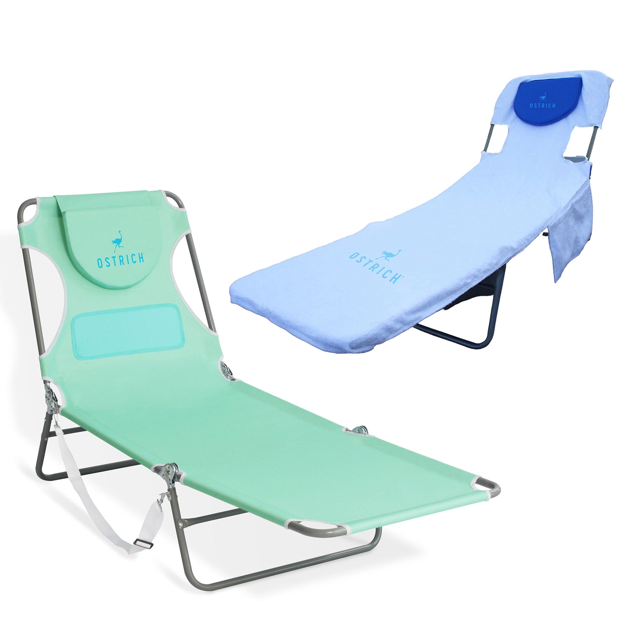 Ostrich Custom Fitted Beach Towel & Ladies Chaise Lounge Beach Pool Chair, Teal