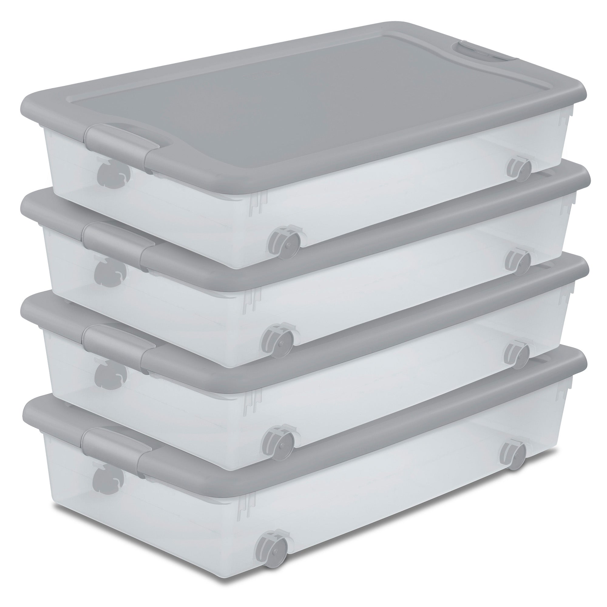 Sterilite 56 Qt Wheeled Under Bed Storage Container, Plastic Bin, Silver, 4 Pack - VMInnovations