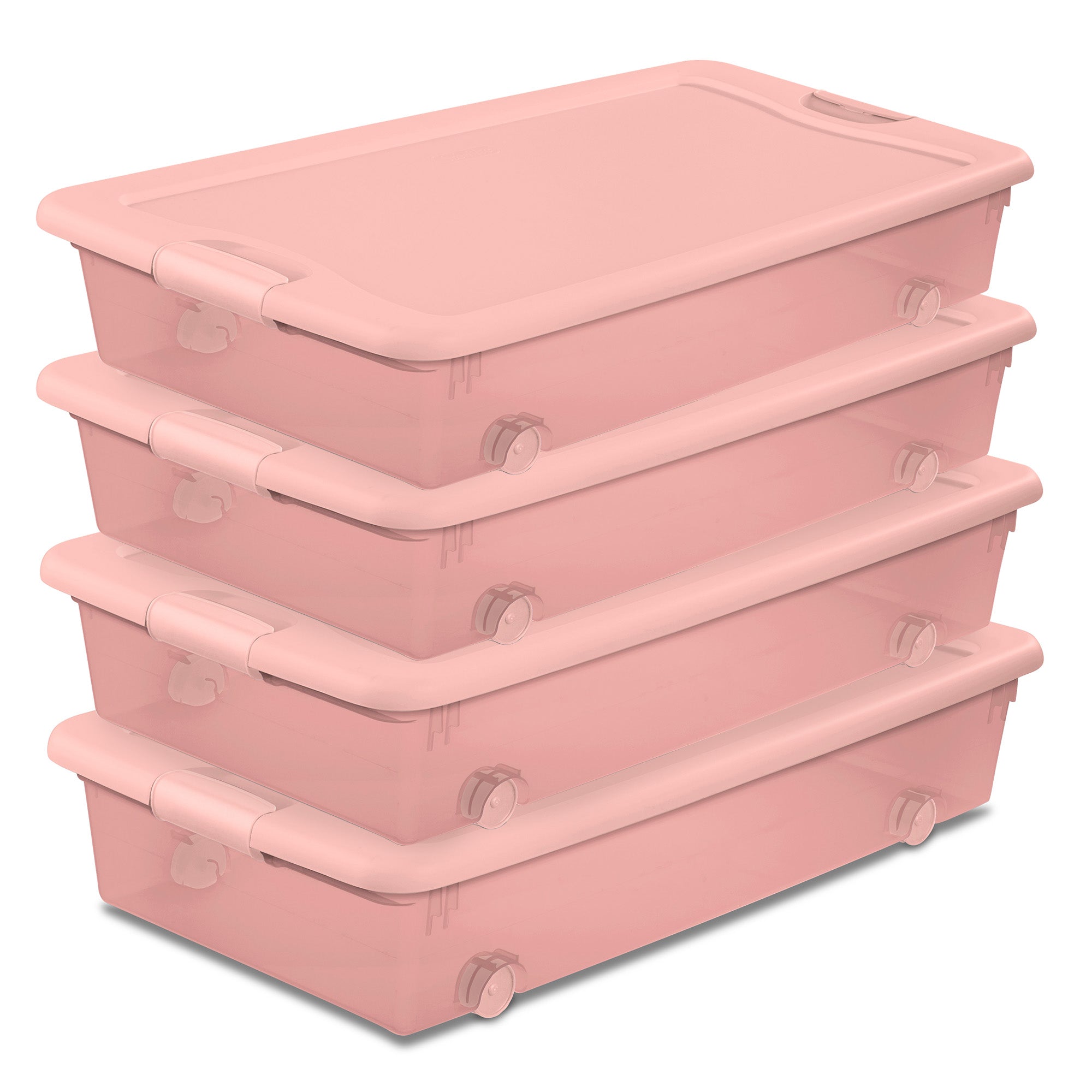 Sterilite 56 Qt Wheeled Under Bed Storage Container Plastic Bin, Blush, 4 Pack - VMInnovations