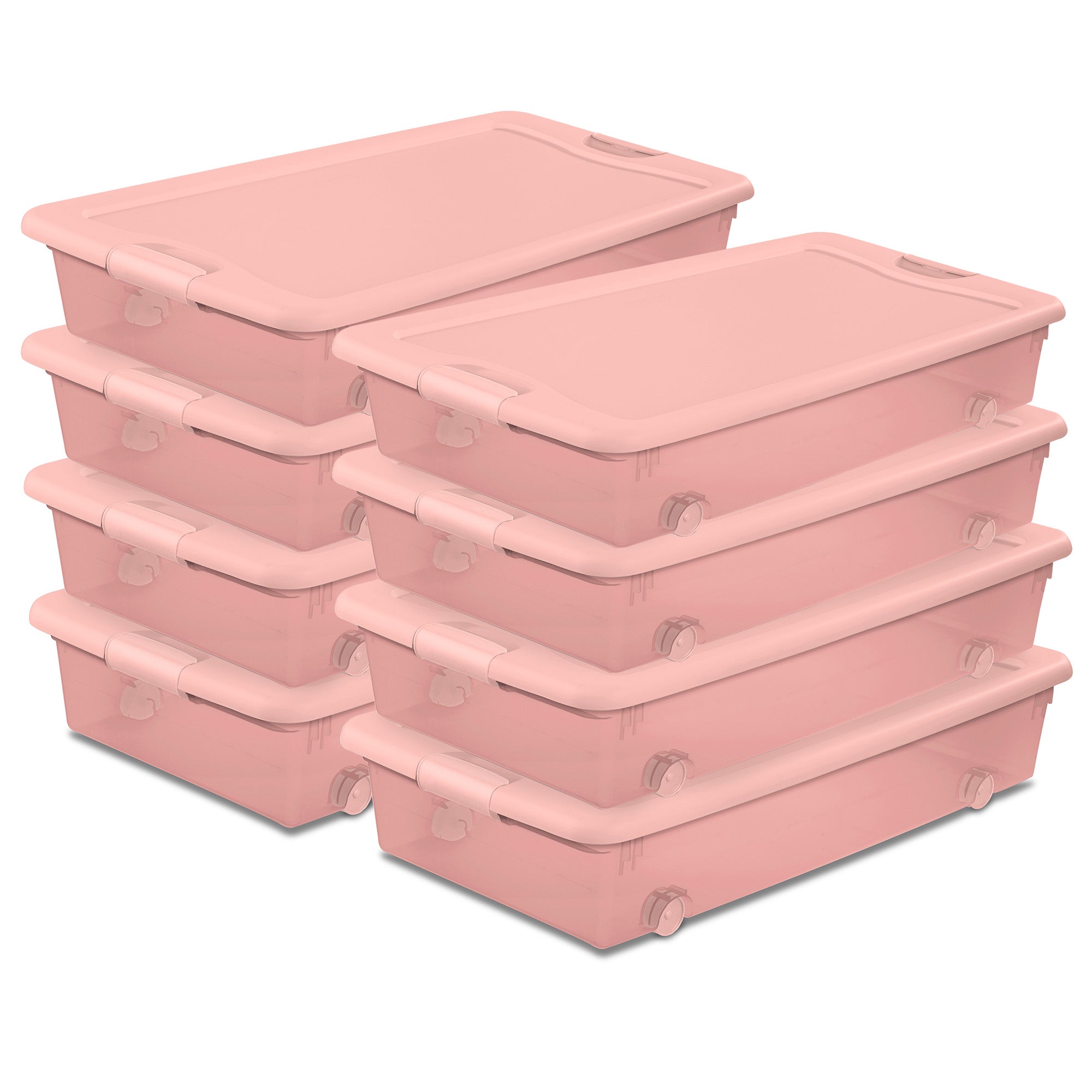 Sterilite 56 Qt Wheeled Under Bed Storage Container Plastic Bin, Blush, 8 Pack - VMInnovations