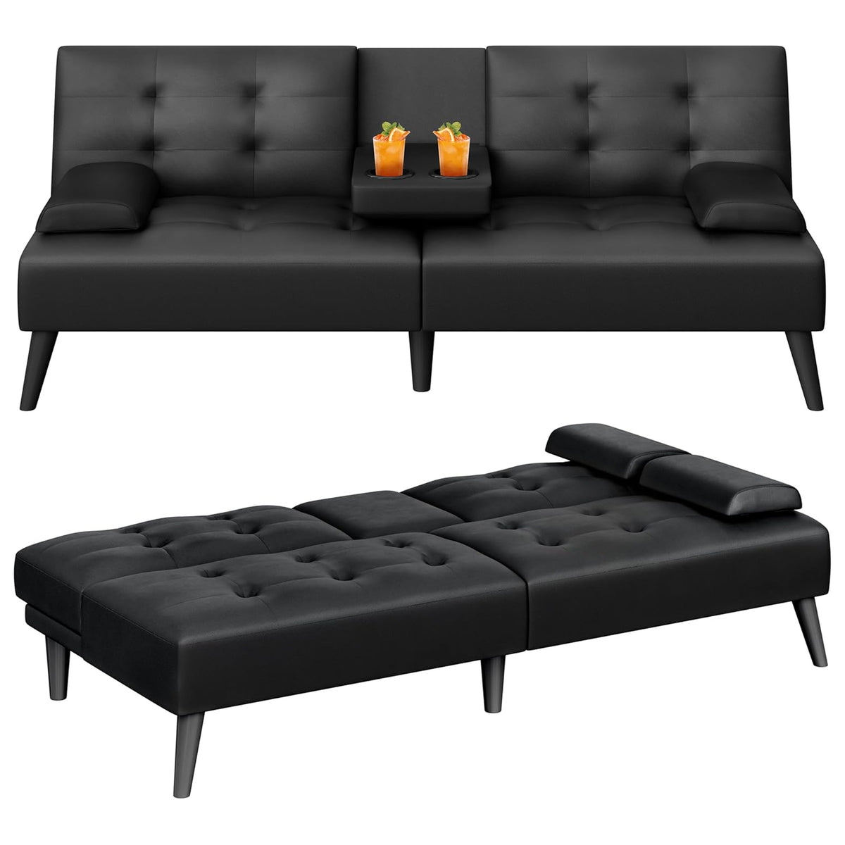 Meilocar 64" Futon Sofa Bed Couch, Convertible Sofa w/Cup Holders (For Parts) - VMInnovations