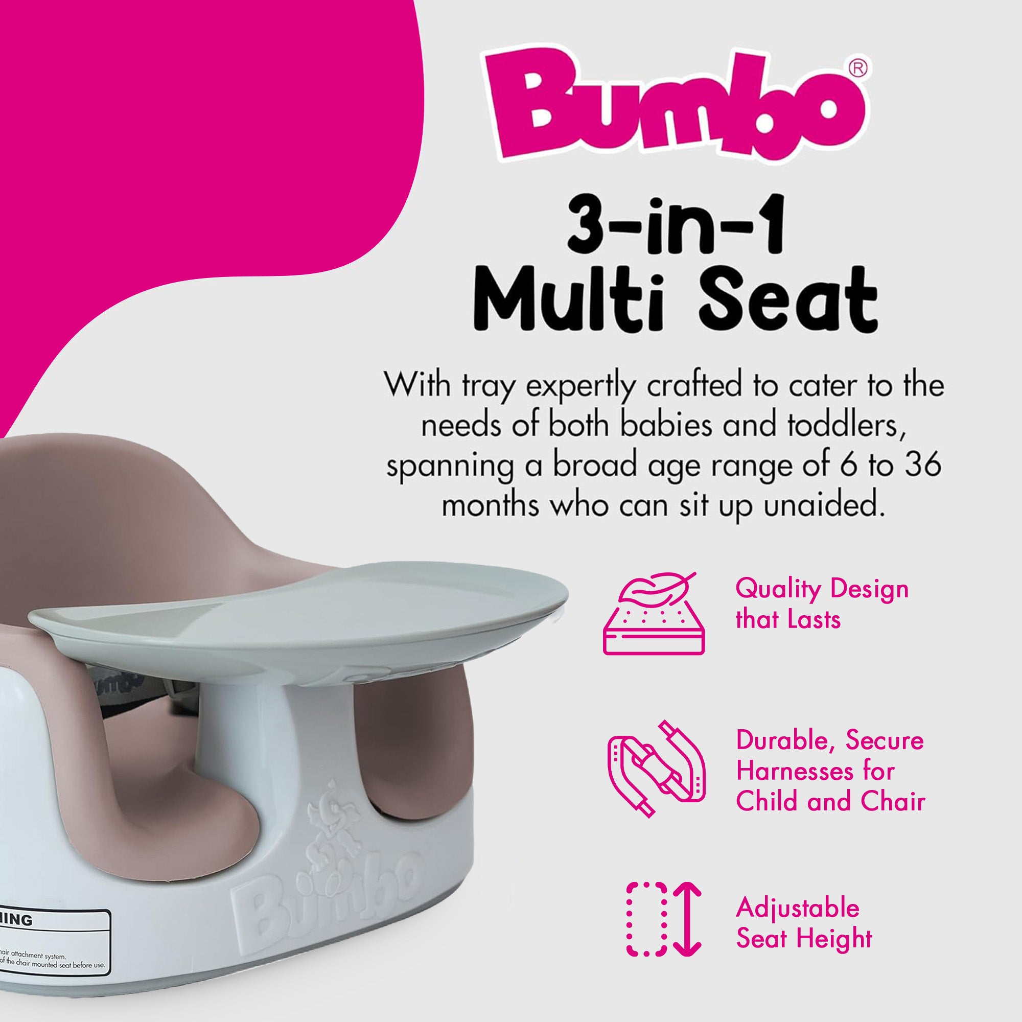 Bumbo Toddler Multi Seat 3-in-1 Booster High Chair and Tray, Sonoran Rose, 2 Pack