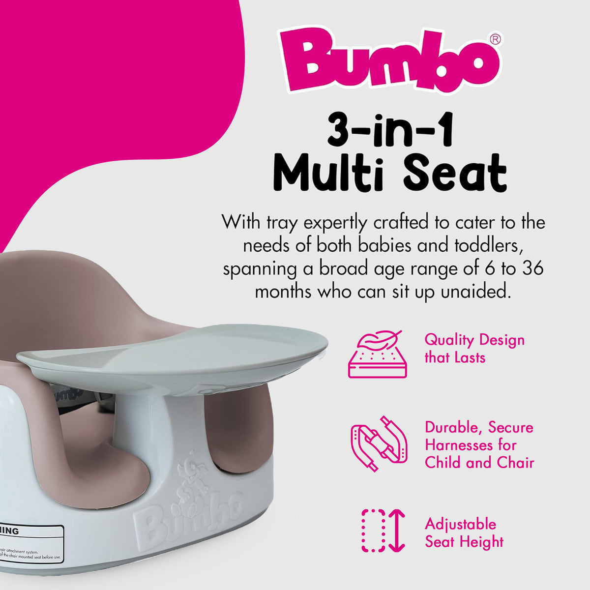 Bumbo Toddler Multi Seat 3-in-1 Booster High Chair and Tray, Sonoran Rose, 2 Pack