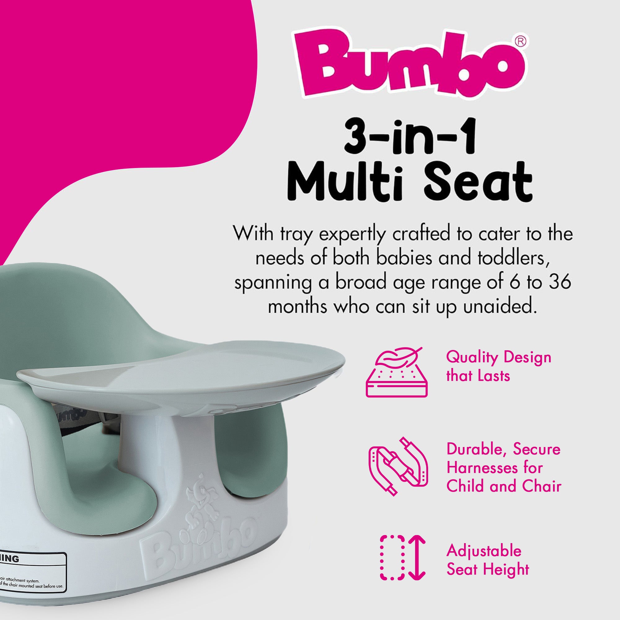 Bumbo Baby Toddler Adjustable 3-in-1 Booster Seat/High Chair, Agave, 2 Pack