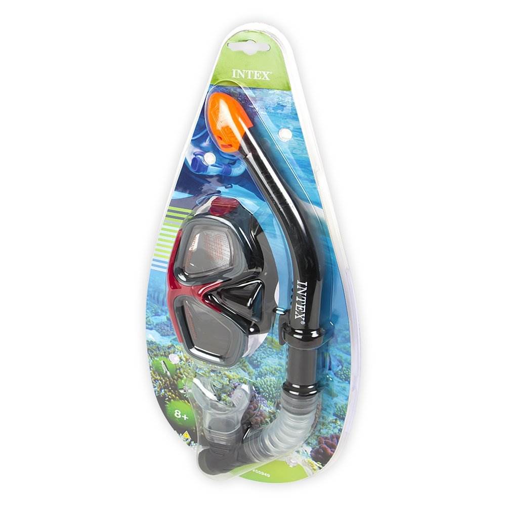 Intex Surf Rider Youth Swimming & Diving Mask Snorkel Set, Black/Red | Open Box