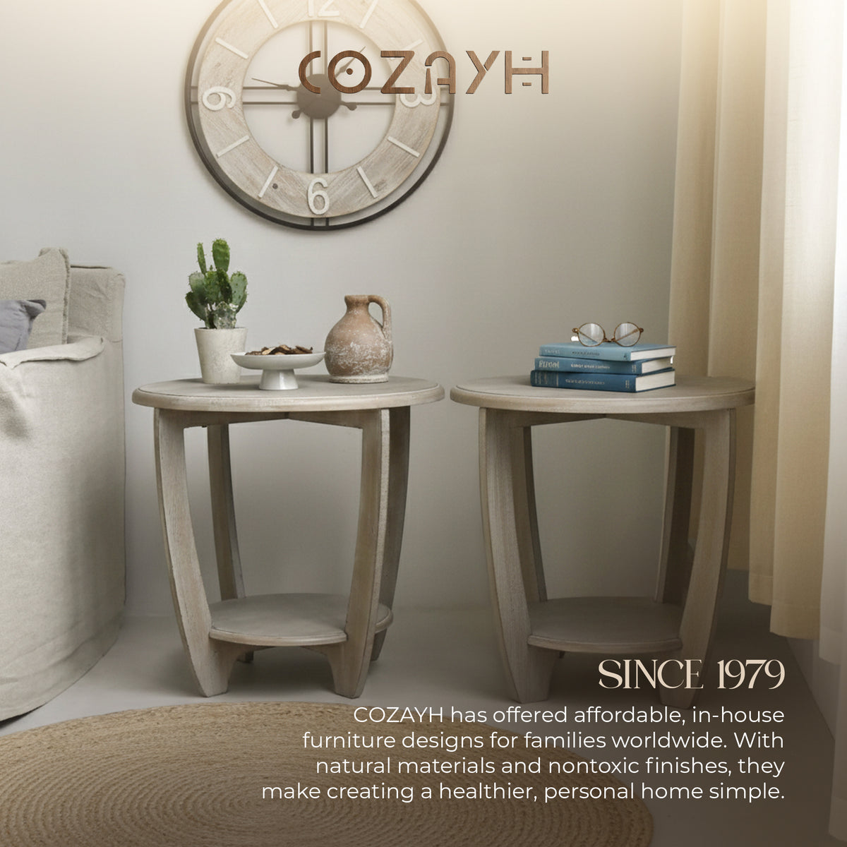 COZAYH Rustic Farmhouse Wooden End Table & Storage Shelf, Vintage Grey(Open Box)
