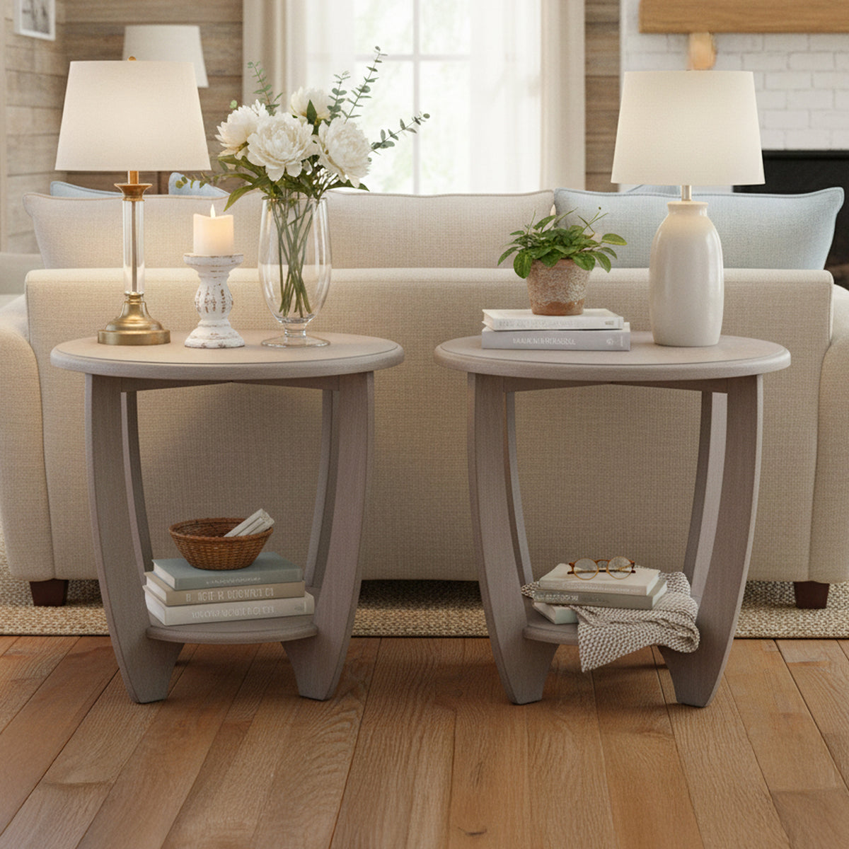 COZAYH Rustic Farmhouse Wooden End Table & Storage Shelf, Vintage Grey(Open Box)