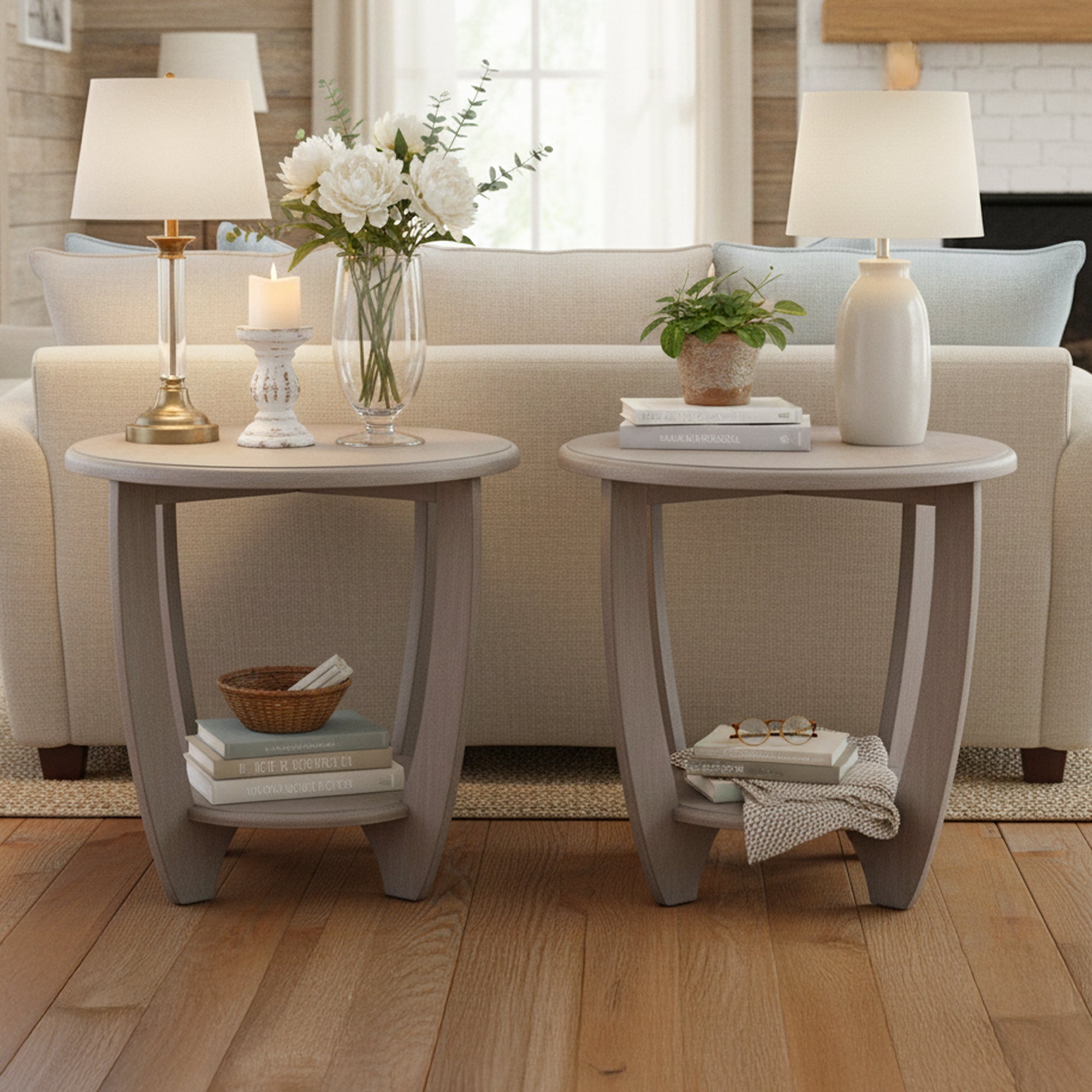 COZAYH Rustic Farmhouse Wooden End Table & Storage Shelf, Vintage Grey(Open Box)