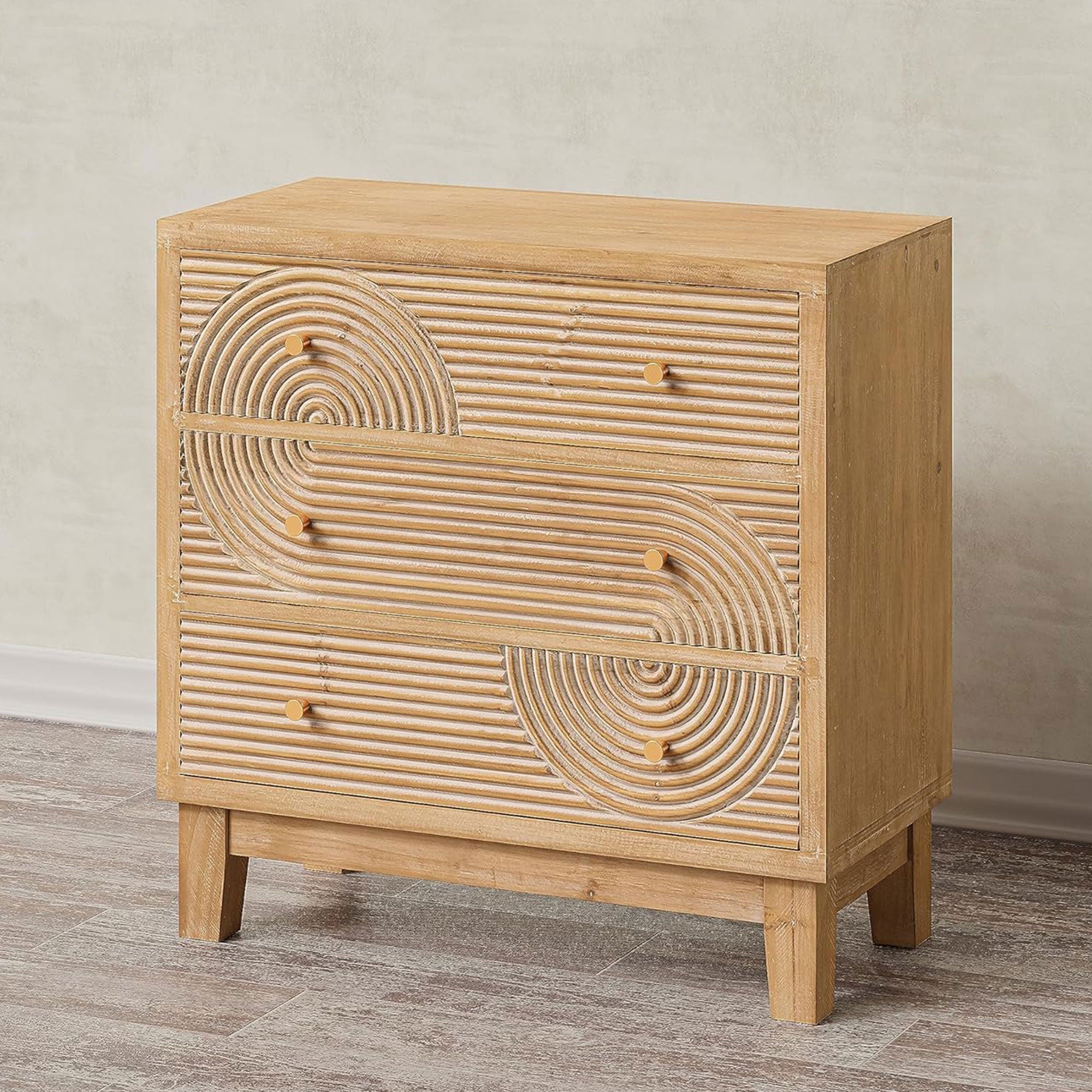 COZAYH 3-Drawer Farmhouse Dresser, Rustic Ring Motif Nightstand, Natural Wood - VMInnovations