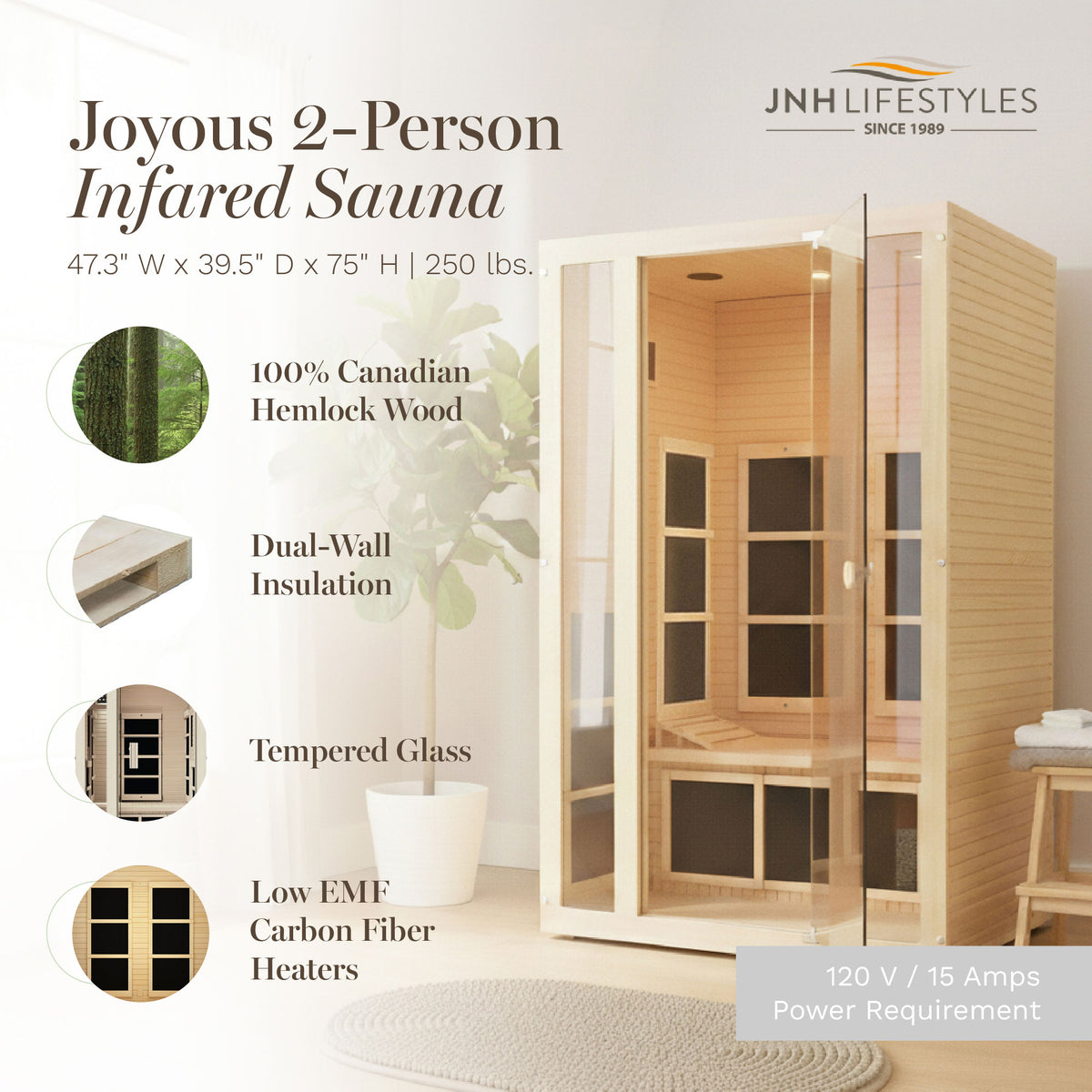 JNH Lifestyles Joyous Indoor Home Infrared Sauna w/Chromotherapy Light(Open Box)