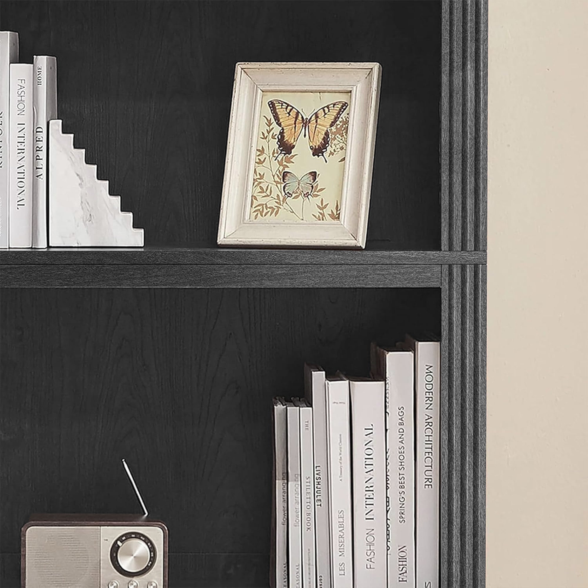 VAUXHILL & CO. Halston Multi-Depth Bookcase, Adjustable Shelving Unit, Black