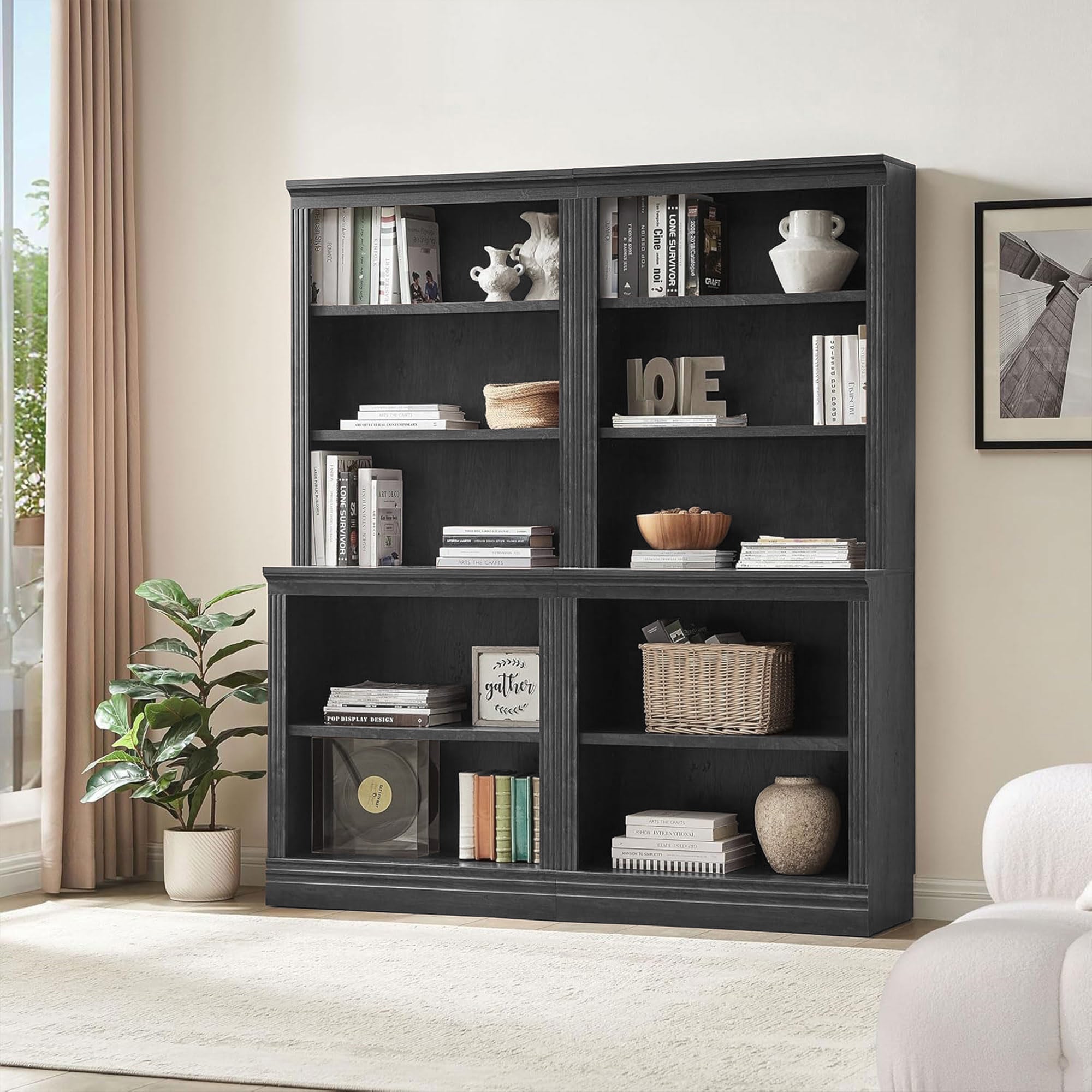 VAUXHILL & CO. Halston Multi-Depth Bookcase, Adjustable Shelving Unit, Black