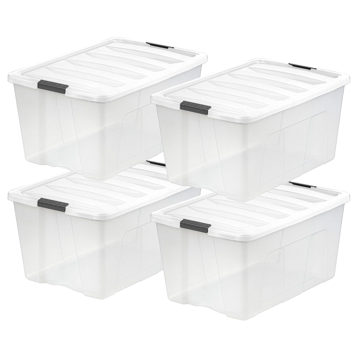 IRIS USA 8 Pack Stackable Plastic Storage Bins with Lids, 94 Quart, Clear/White
