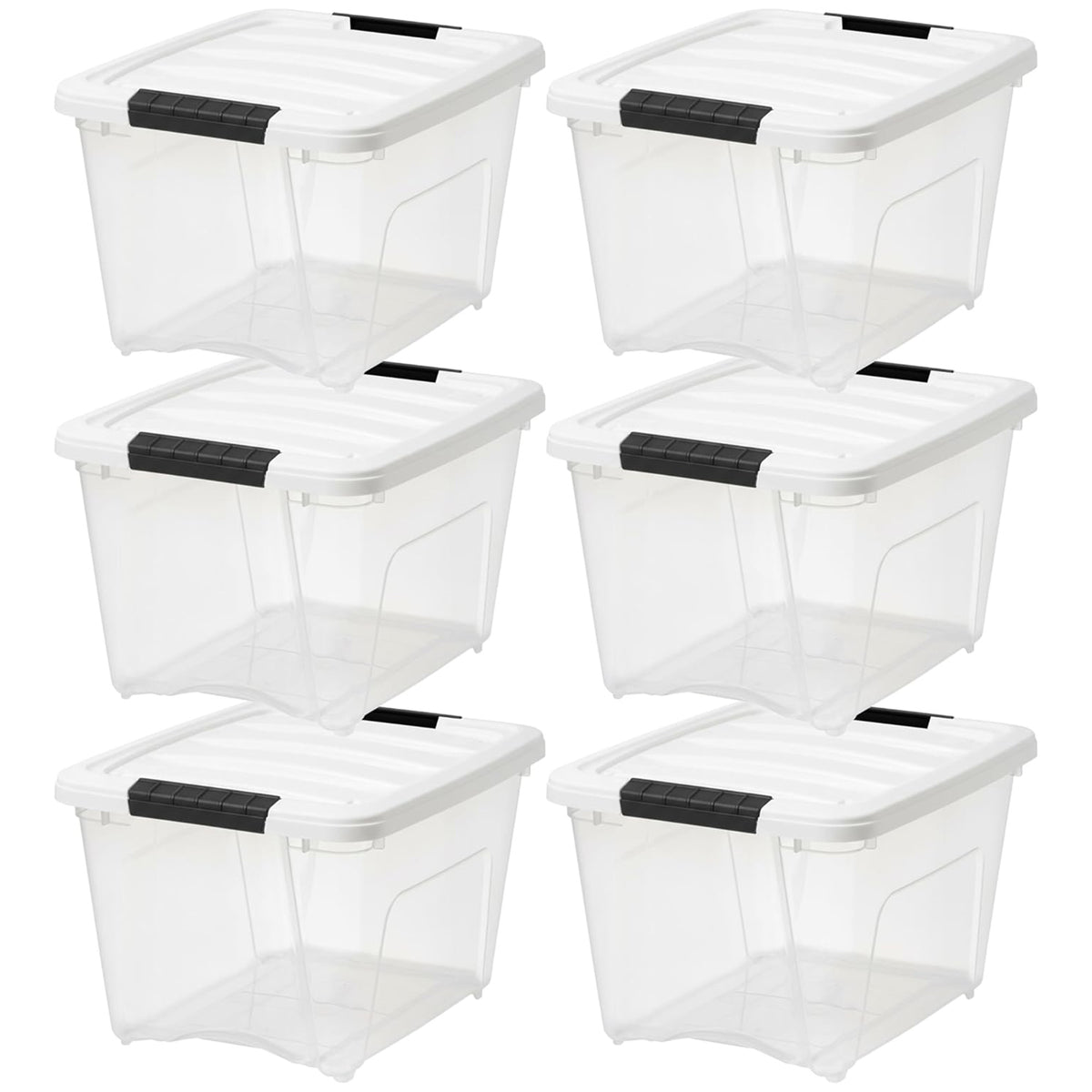 IRIS USA 12 Pack Stackable Plastic Storage Bins with Lids, 19 Quart, Clear/White