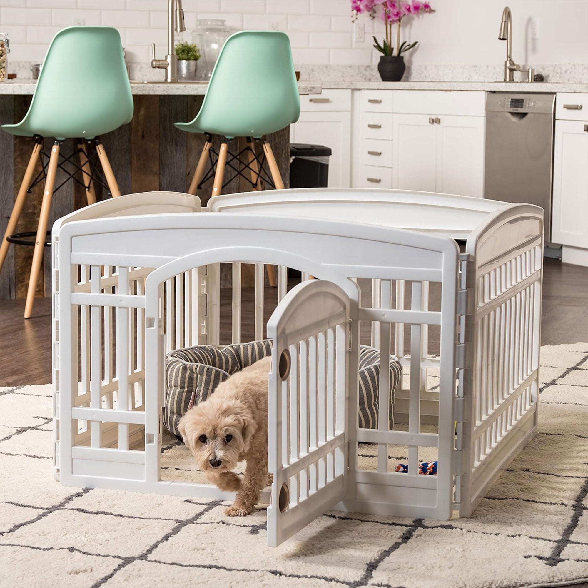 IRIS USA 24" Dog Playpen with Door, 4-Panel Pet Enclosure for Small Dogs (Used)
