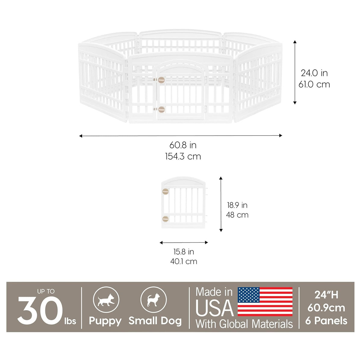 IRIS USA 24 Inch 6-Panel Dog Playpen with Door, Indoor Pet Puppy Fence, (Used)