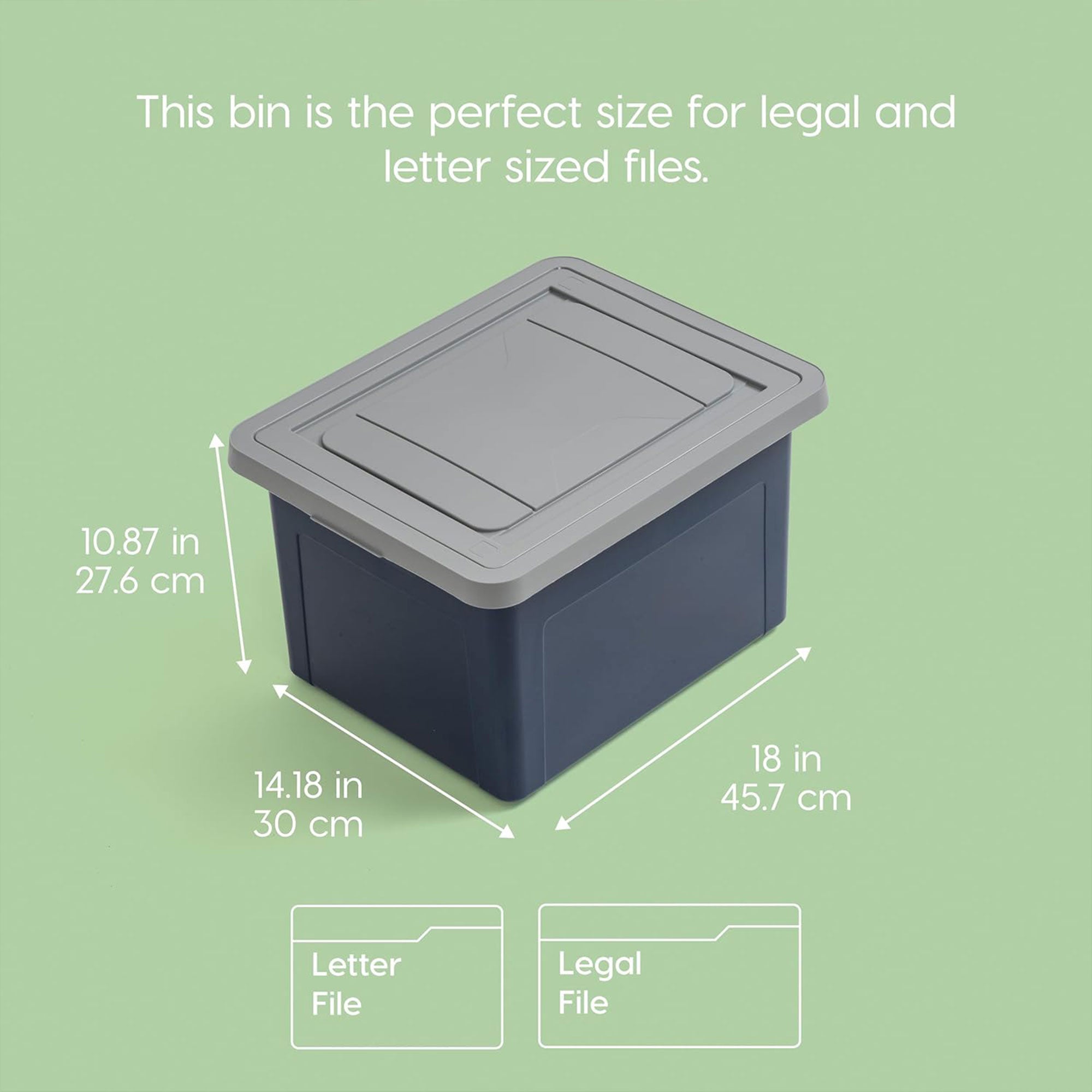 IRIS USA 8 Pack Plastic Organizer with Lids for Letter/Legal Files, Navy/Gray