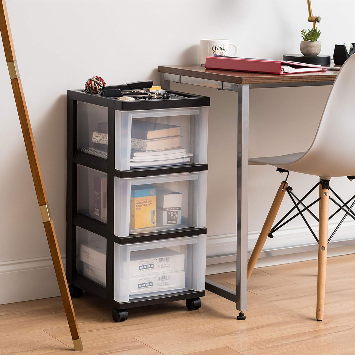 IRIS USA 2 Pack 3-Drawer Plastic Storage Organizer Cart with Caster Wheels