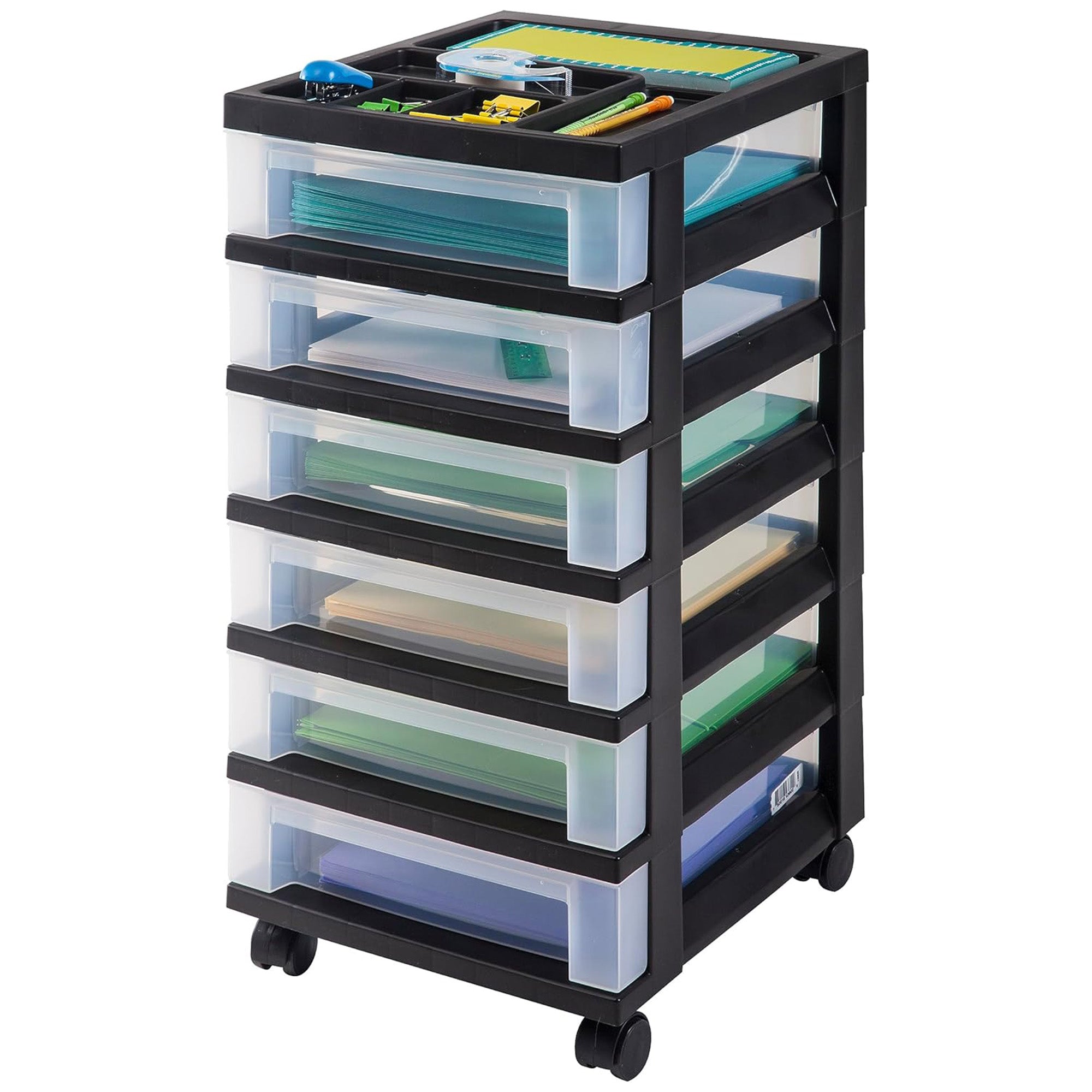 IRIS USA 2 Pack 6-Drawer Plastic Storage Organizer Cart & Caster Wheels, Black