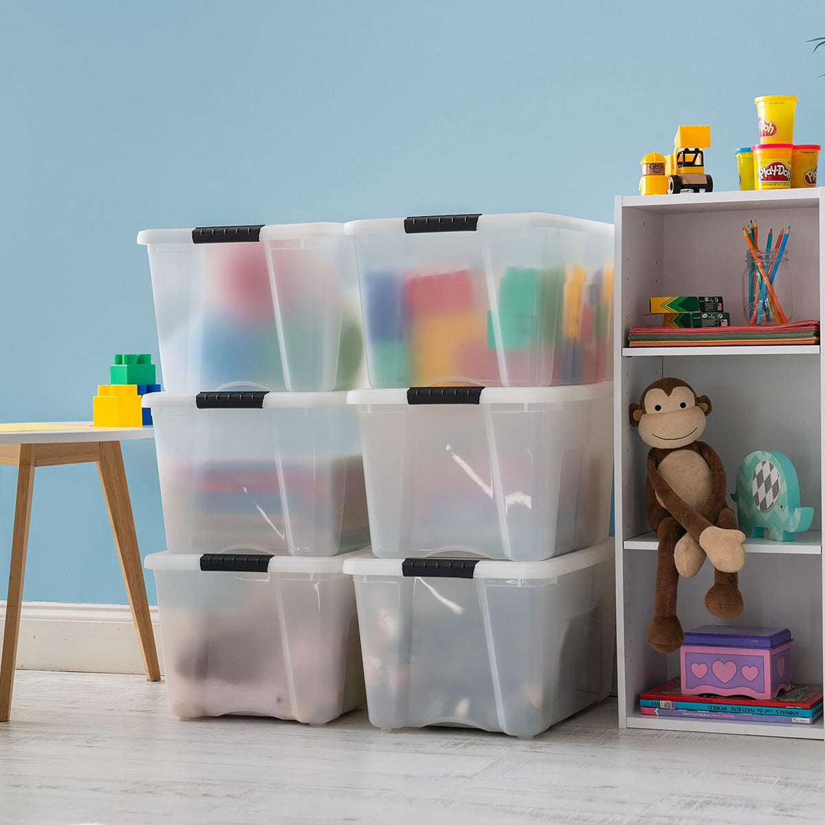 IRIS USA 40 Qt Plastic Storage Box with Lid, Stackable, Pearl, 6 Pack (Open Box)