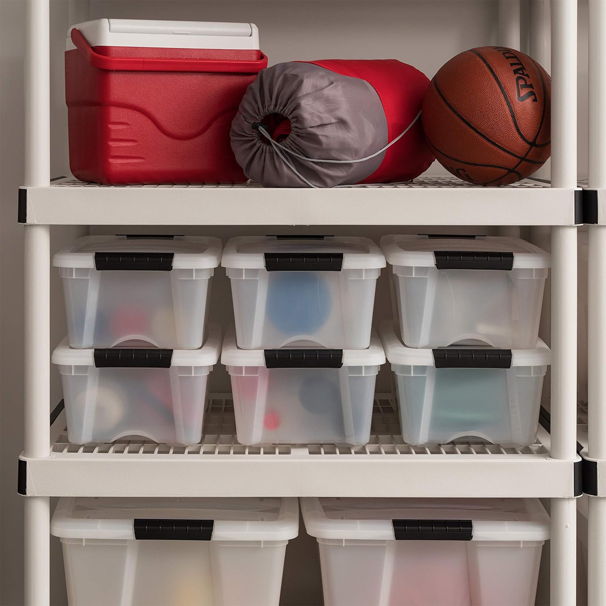 IRIS USA 12 Pack 13 Qt Storage Bin, Stackable Plastic Containers with Lid, Pearl