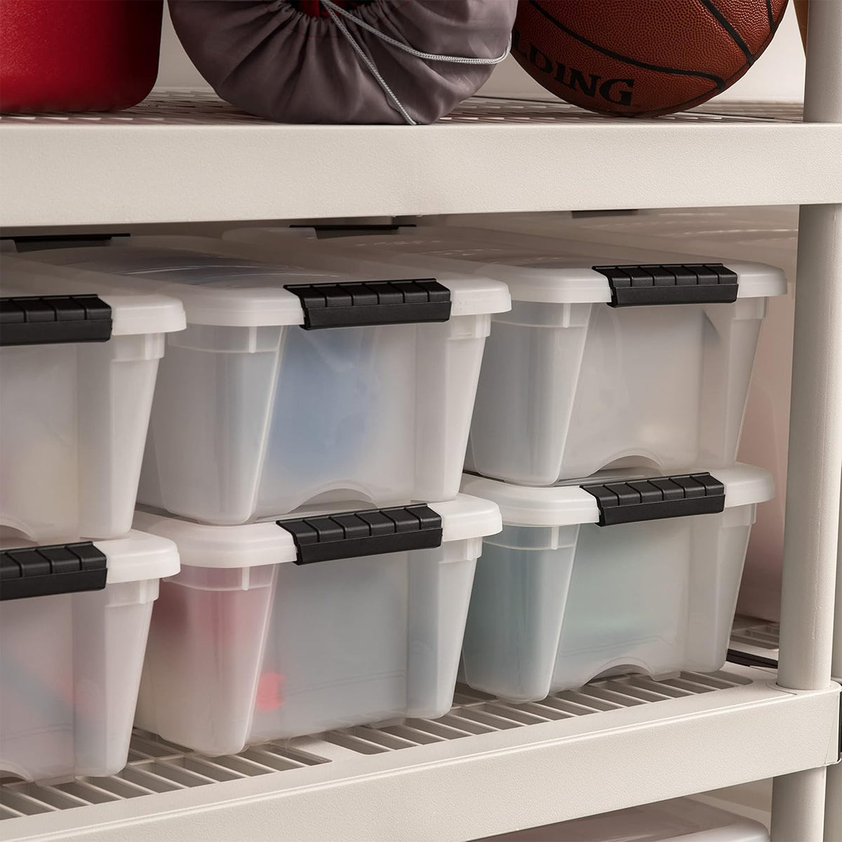 IRIS USA 12 Pack 13 Qt Storage Bin, Stackable Plastic Containers with Lid, Pearl