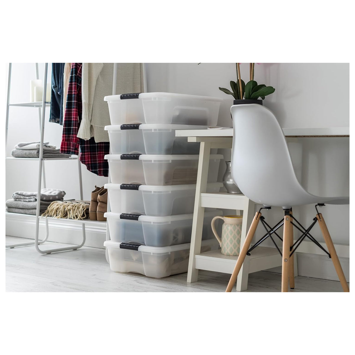 IRIS USA 12 Pack 27 Qt Plastic Storage Box with Lid, Stackable Design, Pearl