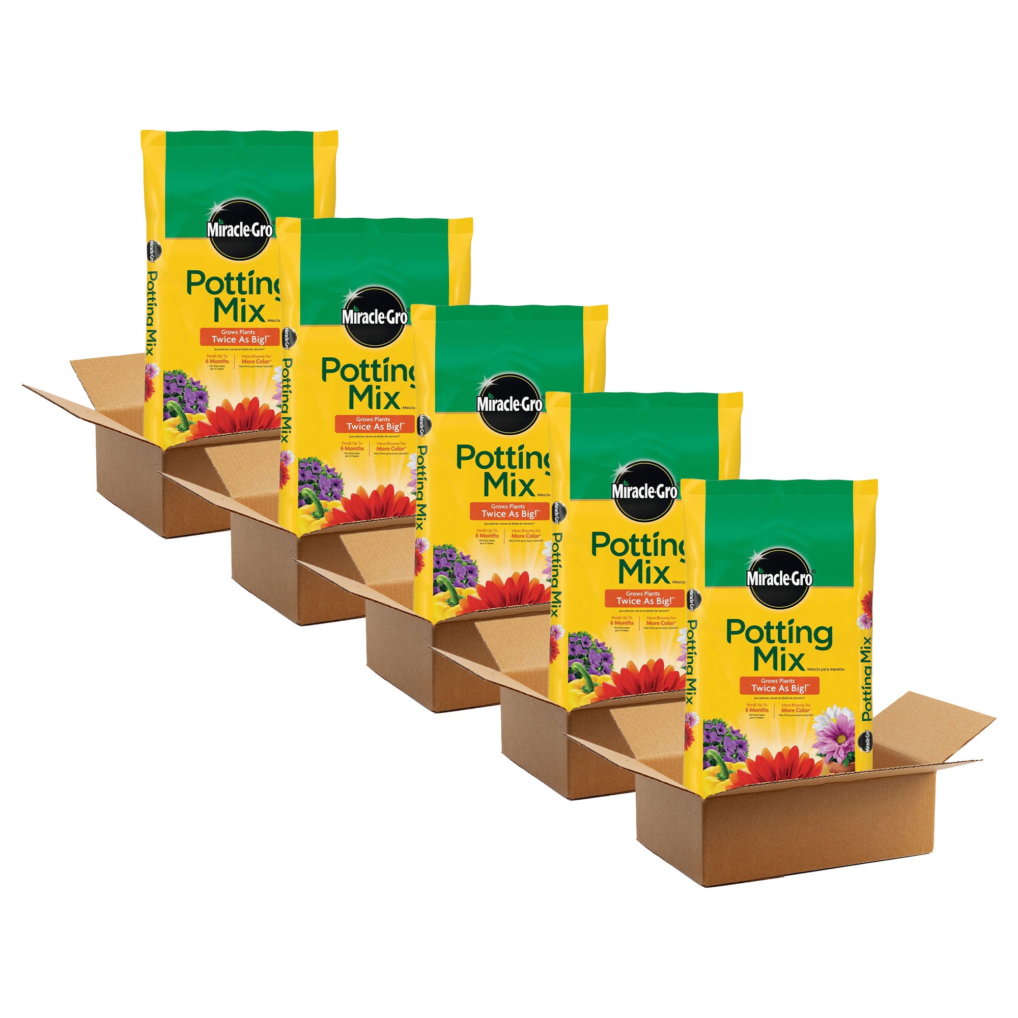 Miracle-Gro 5 Pack Potting Mix, Container Plants, Flowers, Vegetables, 2 Cu Ft