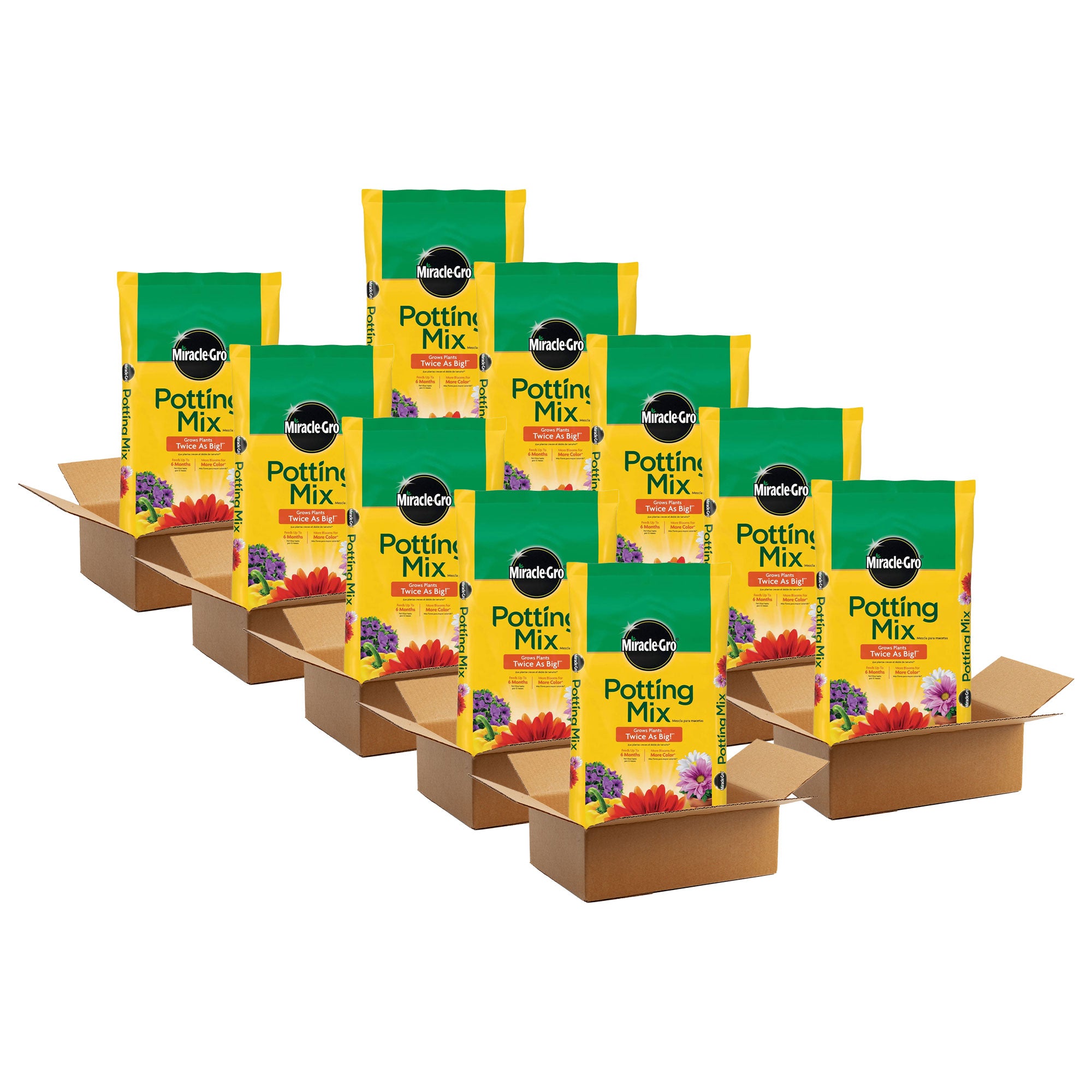 Miracle-Gro 10 Pack Potting Mix, Container Plants, Flowers, Vegetables, 2 Cu Ft