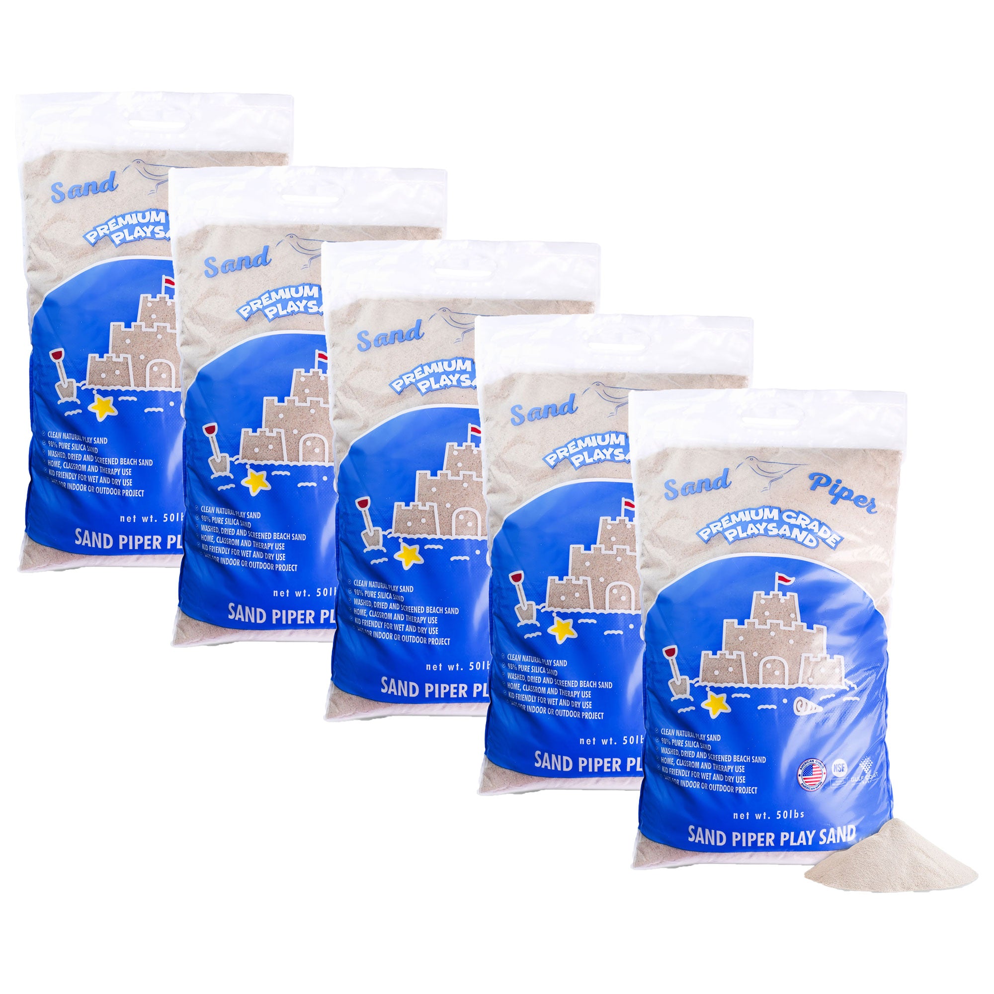 SandPiper 50lb Premium Grade Multi-Use Play Sand, Chemical Free Formula, 5 Pack - VMInnovations