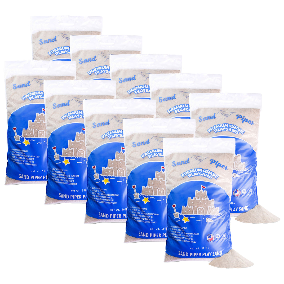 SandPiper 50lb Premium Grade Multi-Use Play Sand, Chemical Free Formula, 10 Pack